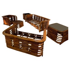 Retro Rattan Set of Six Seating Set, France, 1950s