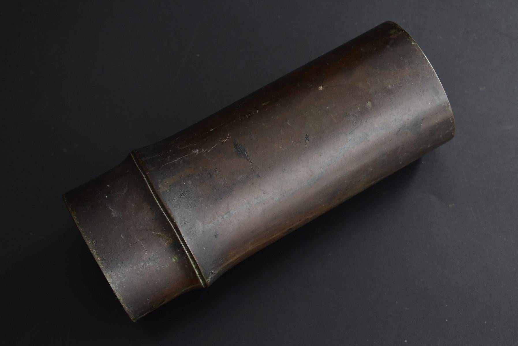 Bamboo-Shaped Brass Vase / Old Japanese Casting Vase / Meiji-Showa Period 7