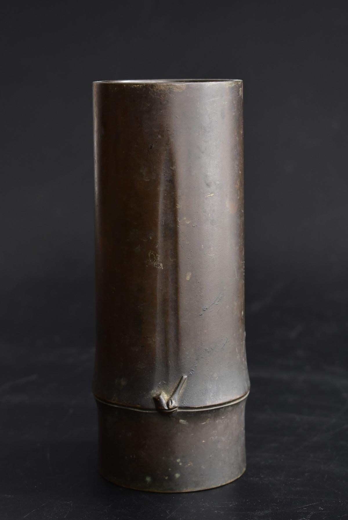 Bamboo-Shaped Brass Vase / Old Japanese Casting Vase / Meiji-Showa Period 8