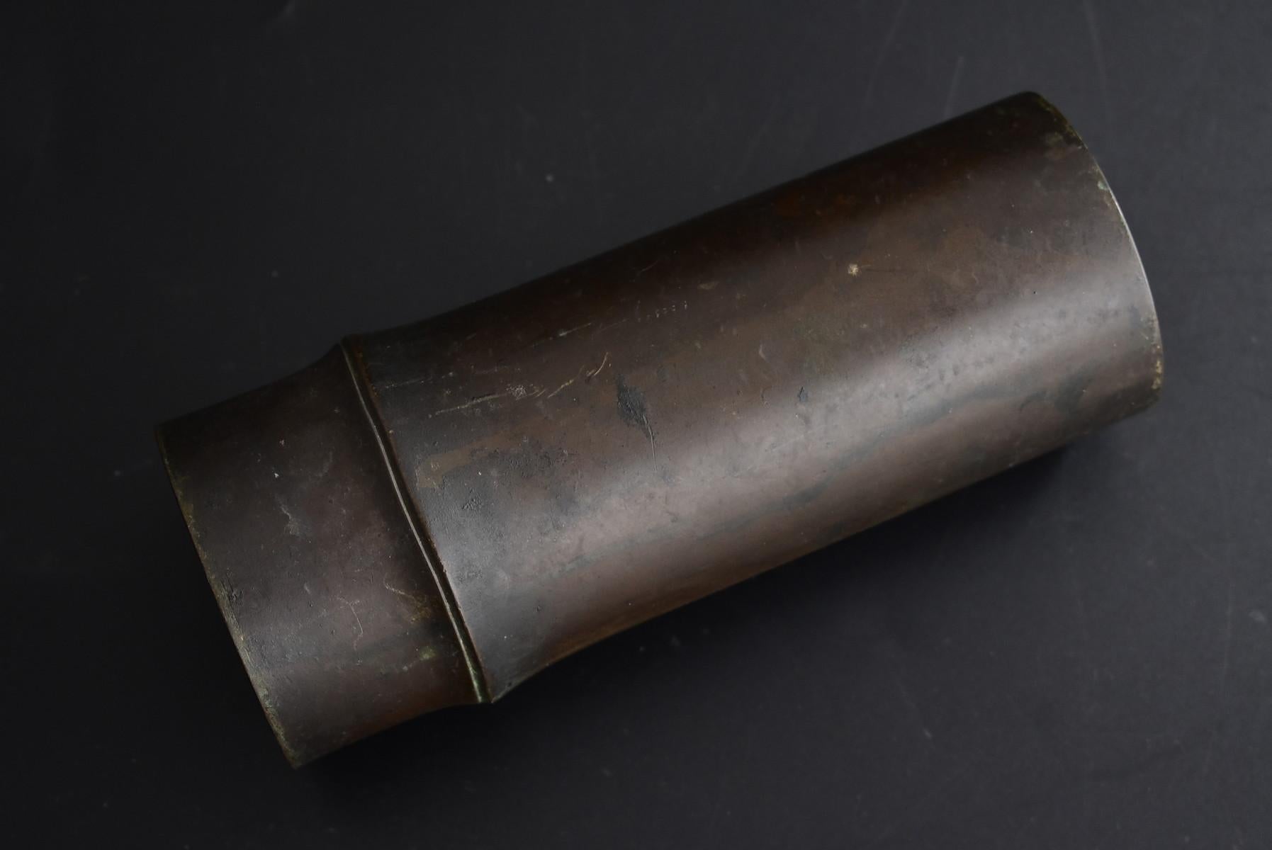 Bamboo-Shaped Brass Vase / Old Japanese Casting Vase / Meiji-Showa Period 9