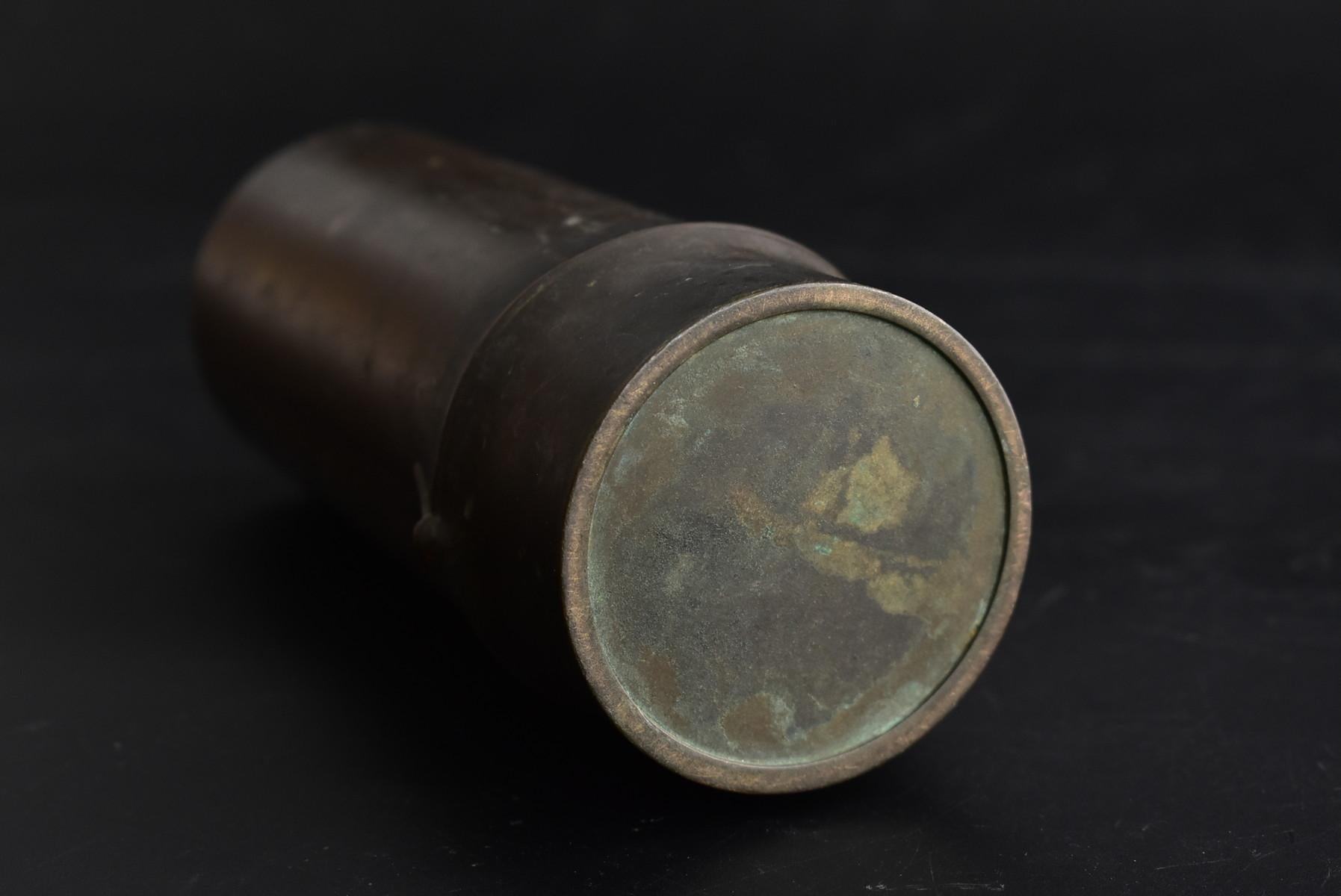 Bamboo-Shaped Brass Vase / Old Japanese Casting Vase / Meiji-Showa Period 10