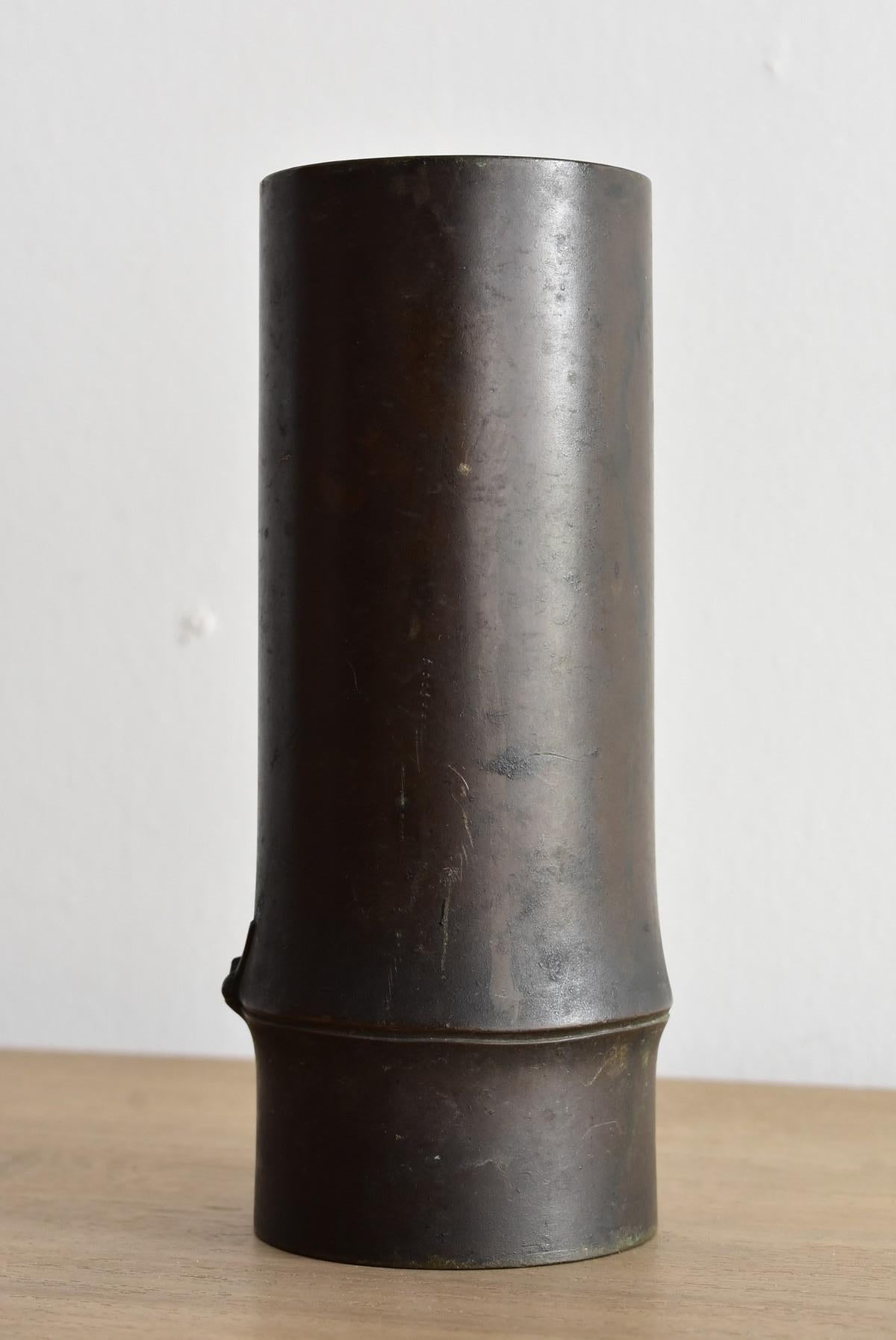 19th Century Bamboo-Shaped Brass Vase / Old Japanese Casting Vase / Meiji-Showa Period