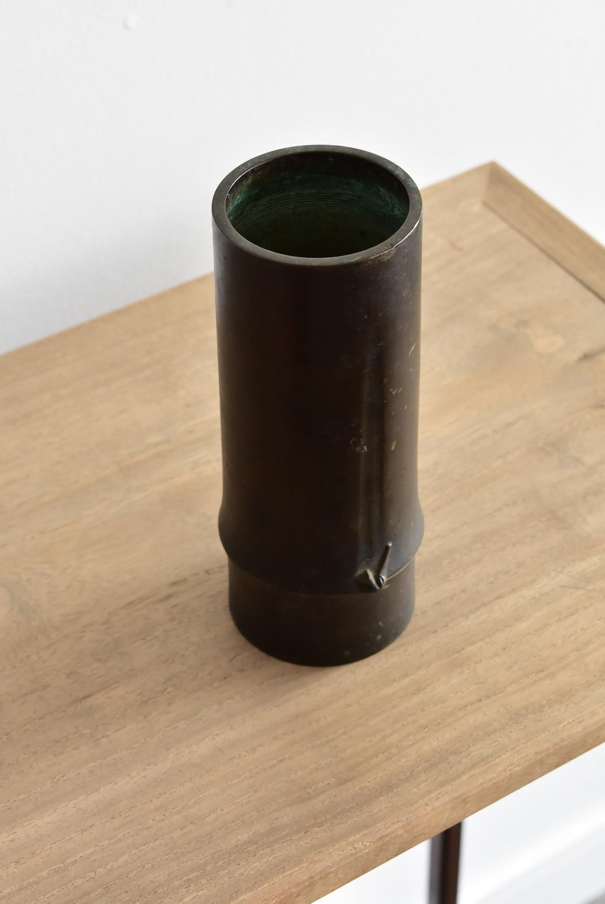 Bamboo-Shaped Brass Vase / Old Japanese Casting Vase / Meiji-Showa Period 3