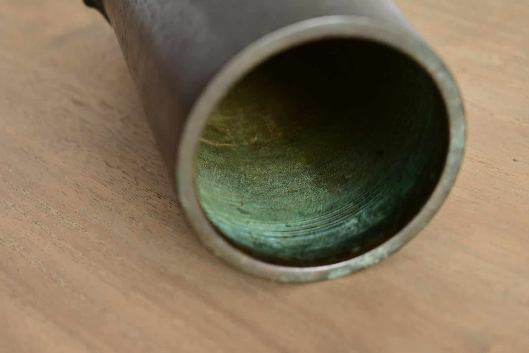 Bamboo-Shaped Brass Vase / Old Japanese Casting Vase / Meiji-Showa Period 5