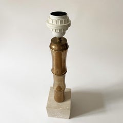 Bamboo Shaped Lamp in Brass and Travertine, in the style of Jansen, 1970s.