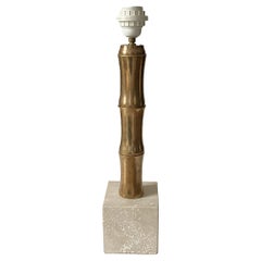Bamboo Shaped Lamp in Brass and Travertine, in the style of Jansen, 1970s.