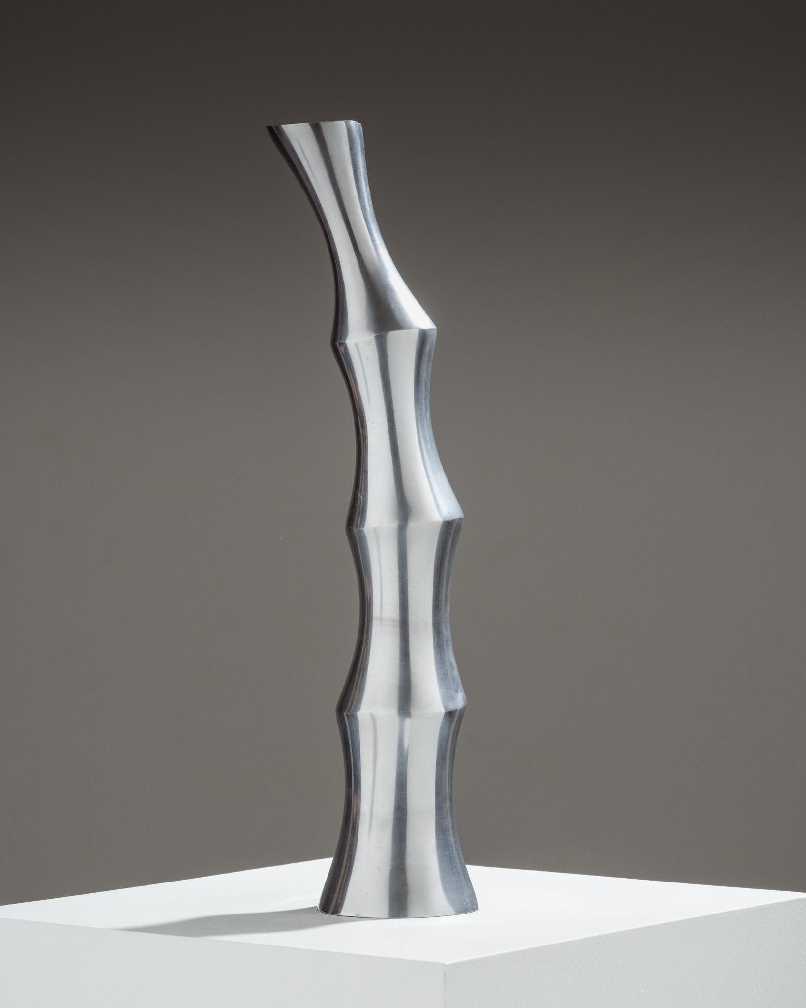 Moderno Vaso in metallo a forma di bambù, anni '70 in vendita