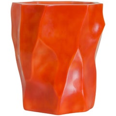 Bamboo Shaven Vase, Persimmon Peking Glass by Robert Kuo, Hand Blown Glass