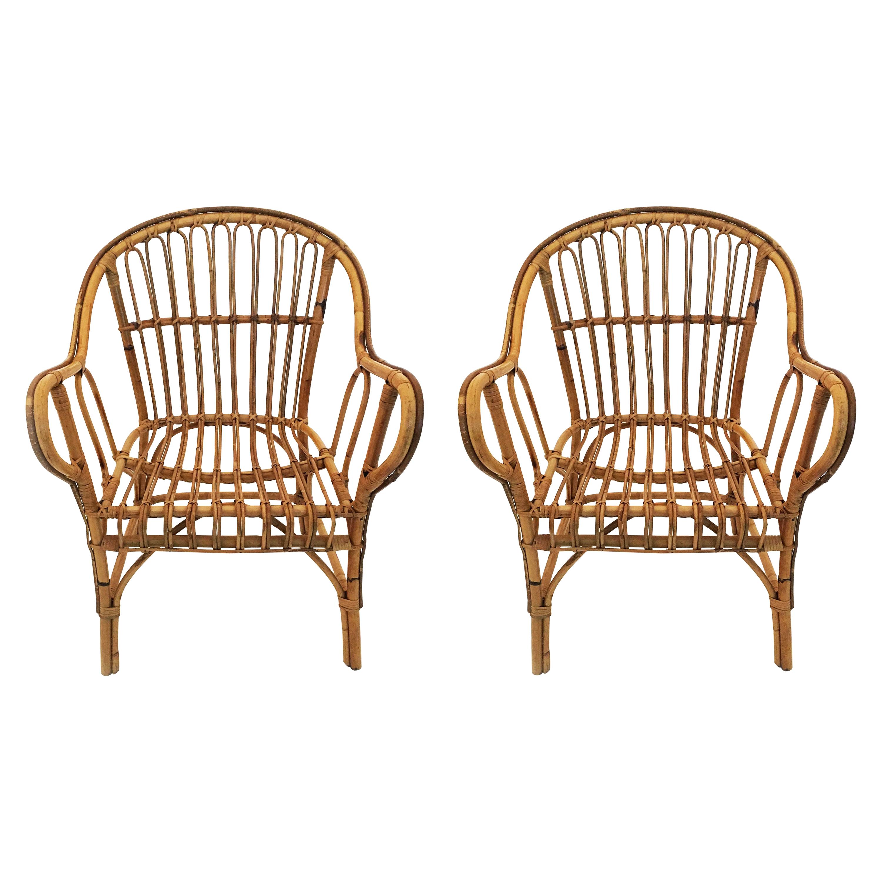 Bamboo Side Chairs Pair, France 1950s
