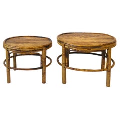 Retro Bamboo Side Drinks Nesting Tables or Plant Stands, Set