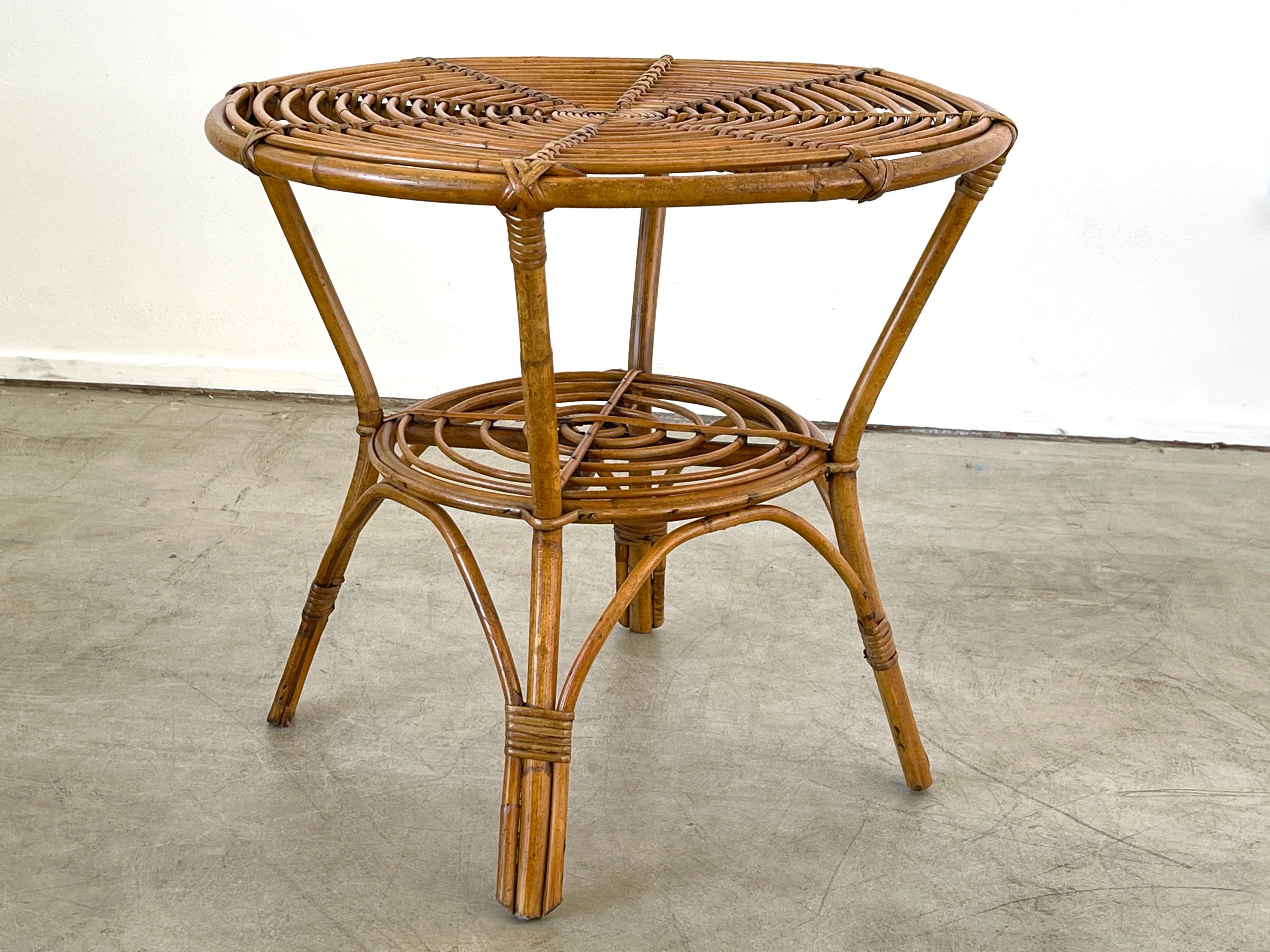 Italian bamboo rattan side table with 2 tiers - could be used as side table or coffee table.