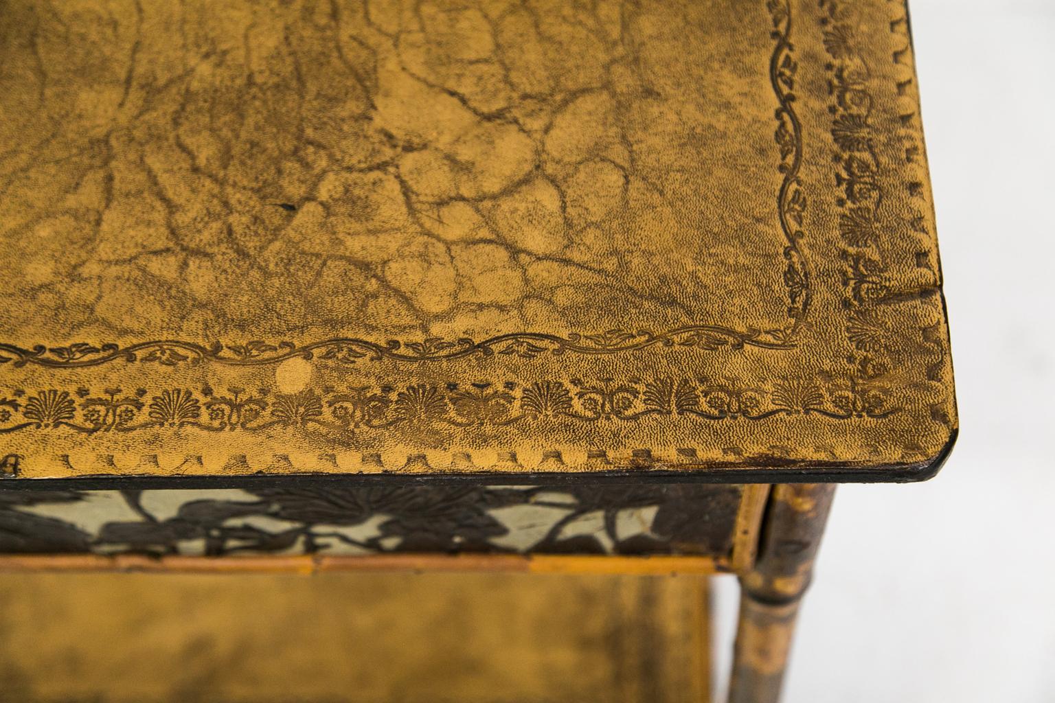 Embossed Bamboo Side Table For Sale
