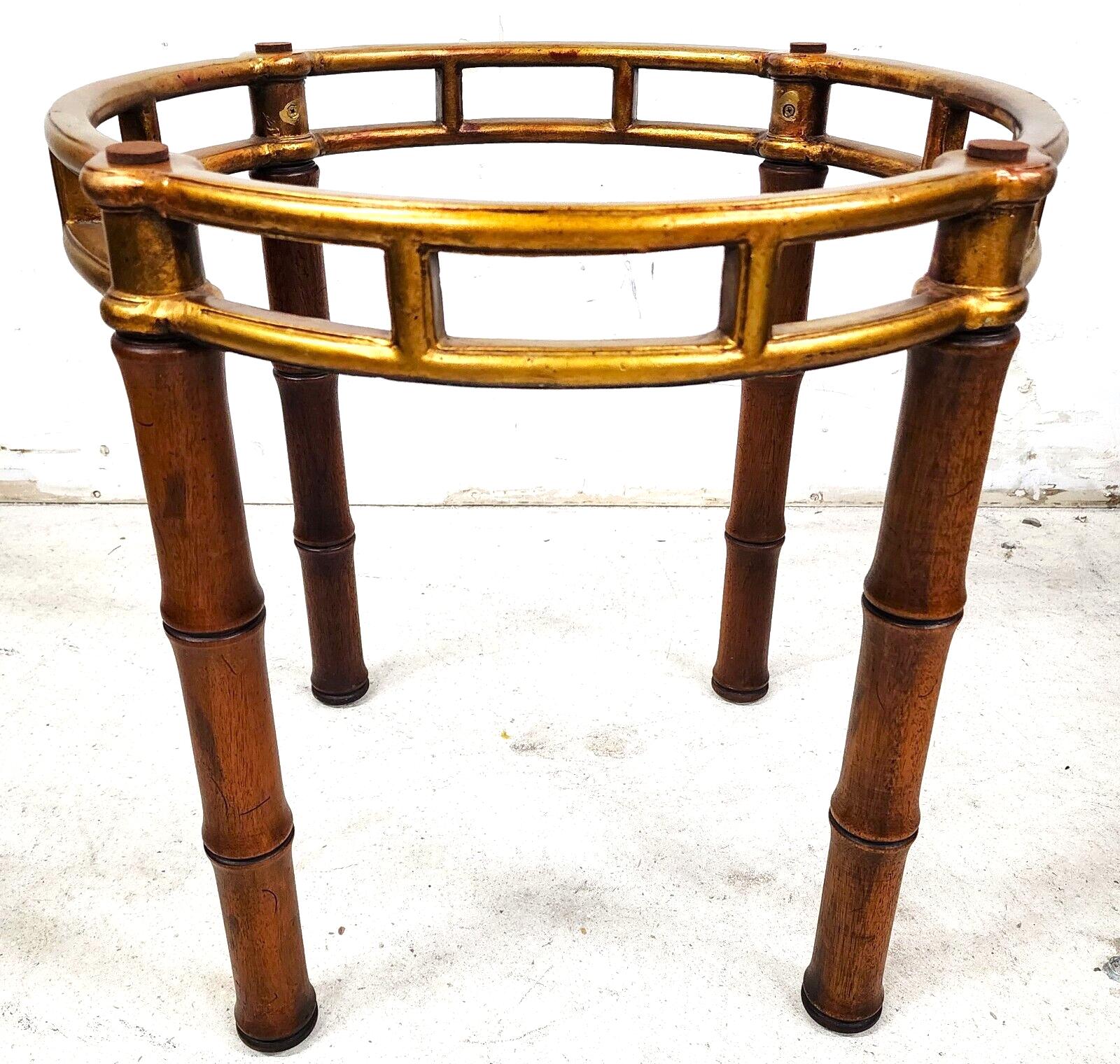 Hollywood Regency Bamboo Side Table Vintage Gilt Metal Wood Glass For Sale