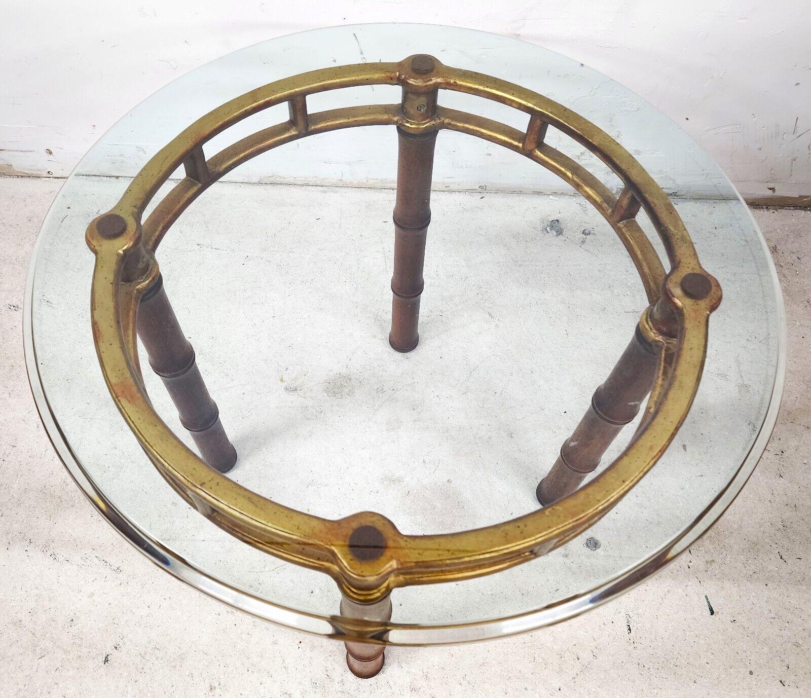 Late 20th Century Bamboo Side Table Vintage Gilt Metal Wood Glass For Sale