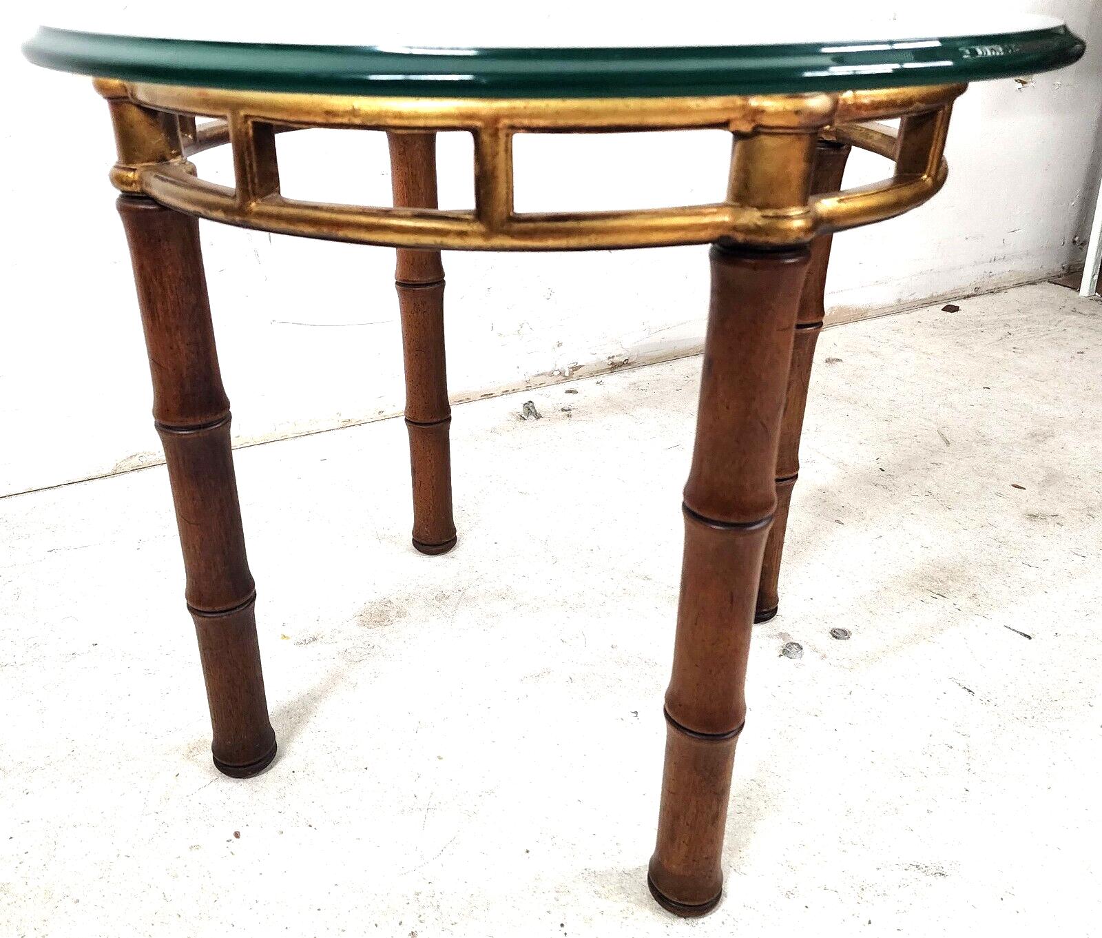 Bamboo Side Table Vintage Gilt Metal Wood Glass For Sale 1