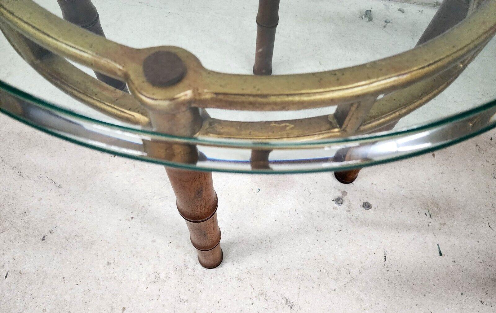 Bamboo Side Table Vintage Gilt Metal Wood Glass For Sale 2