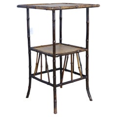 Bamboo Side Table with Lower Shelf and Decorative Detail