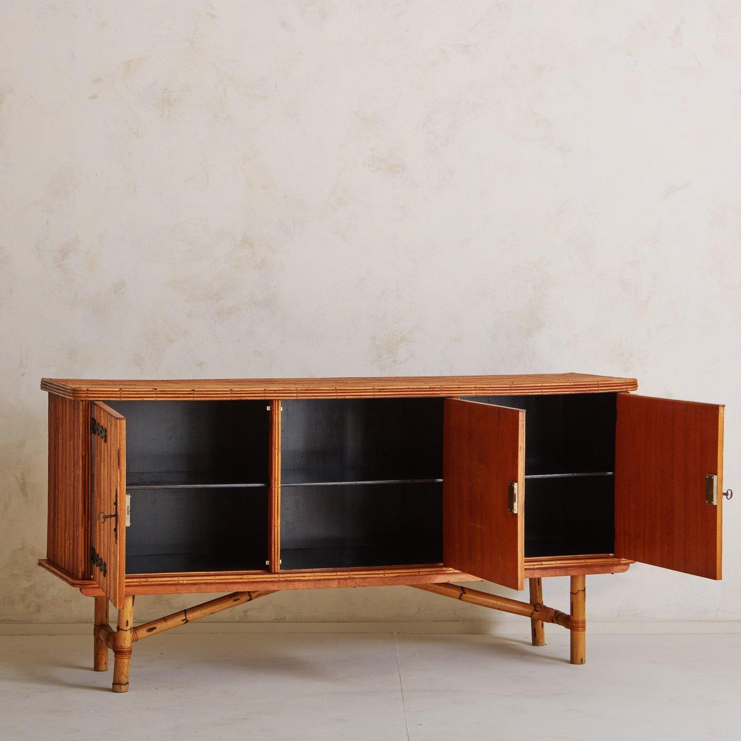 French Bamboo Sideboard Attributed to Audoux & Minet, France 1950s