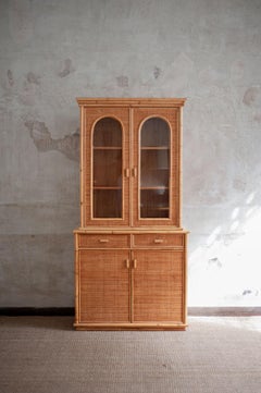 Bambus-Sideboard mit Vitrine - 1970er Jahre