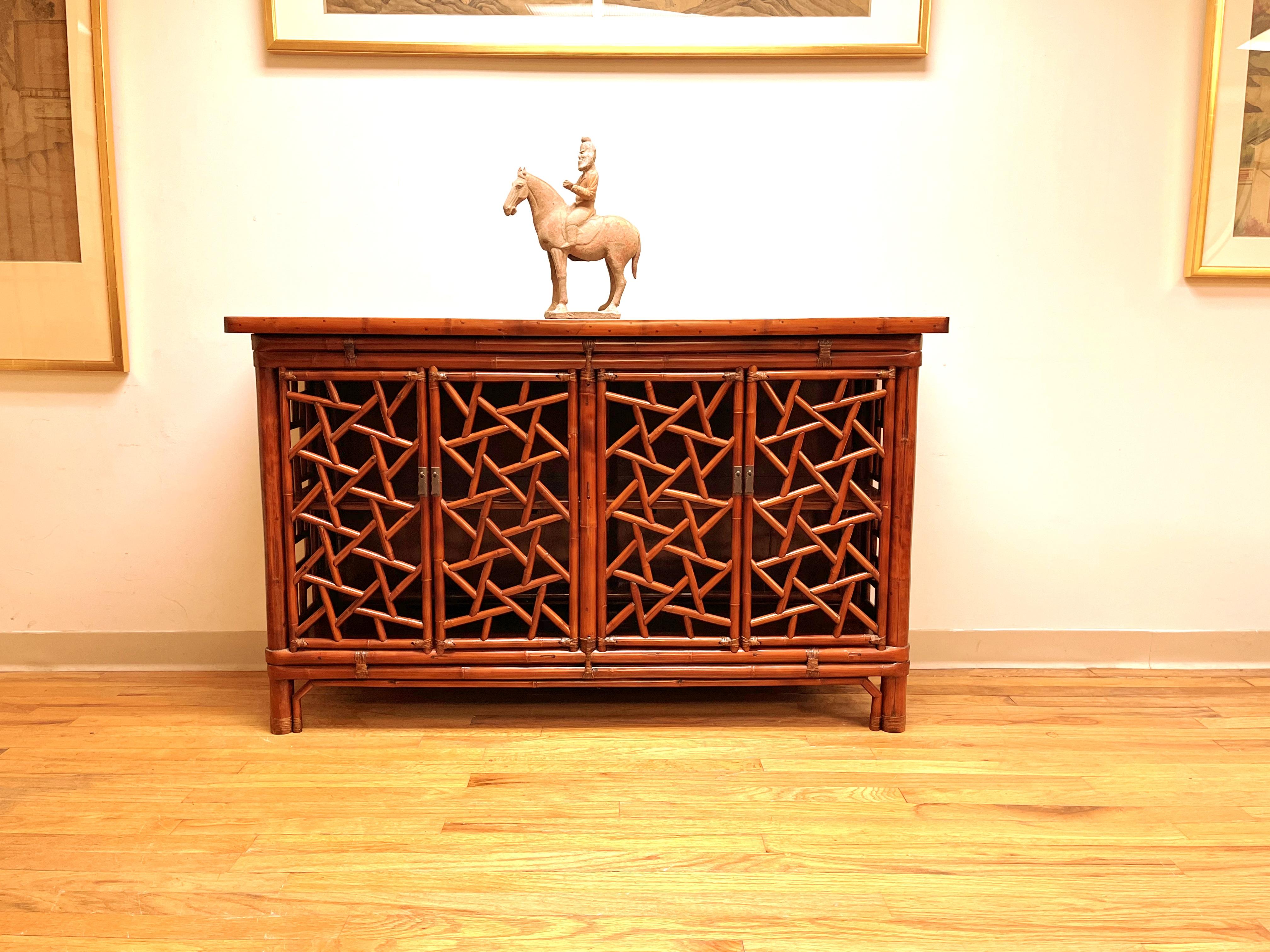 Bamboo Sideboard with Fret Work Motif For Sale 5