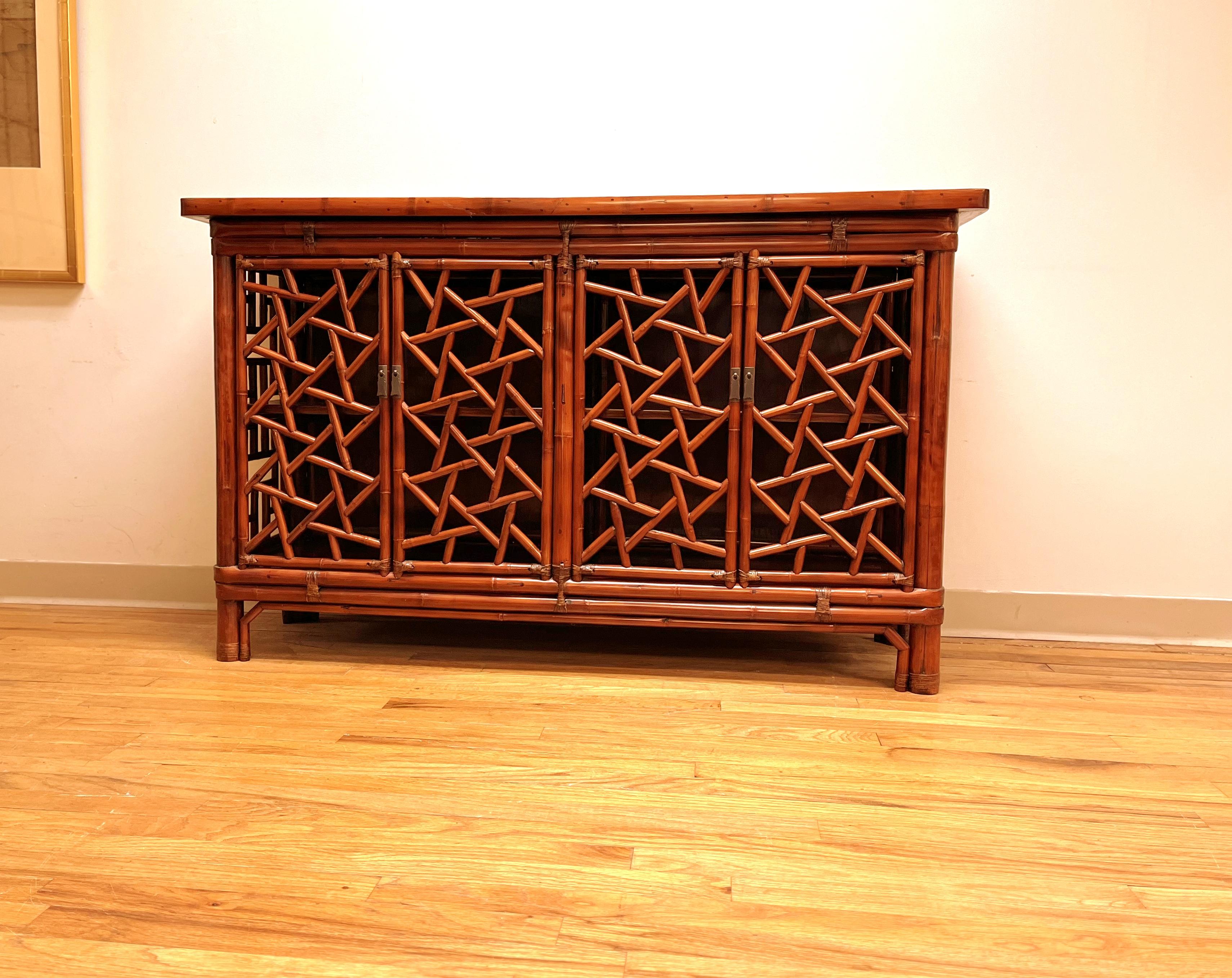 Chinese Bamboo Sideboard with Fret Work Motif For Sale