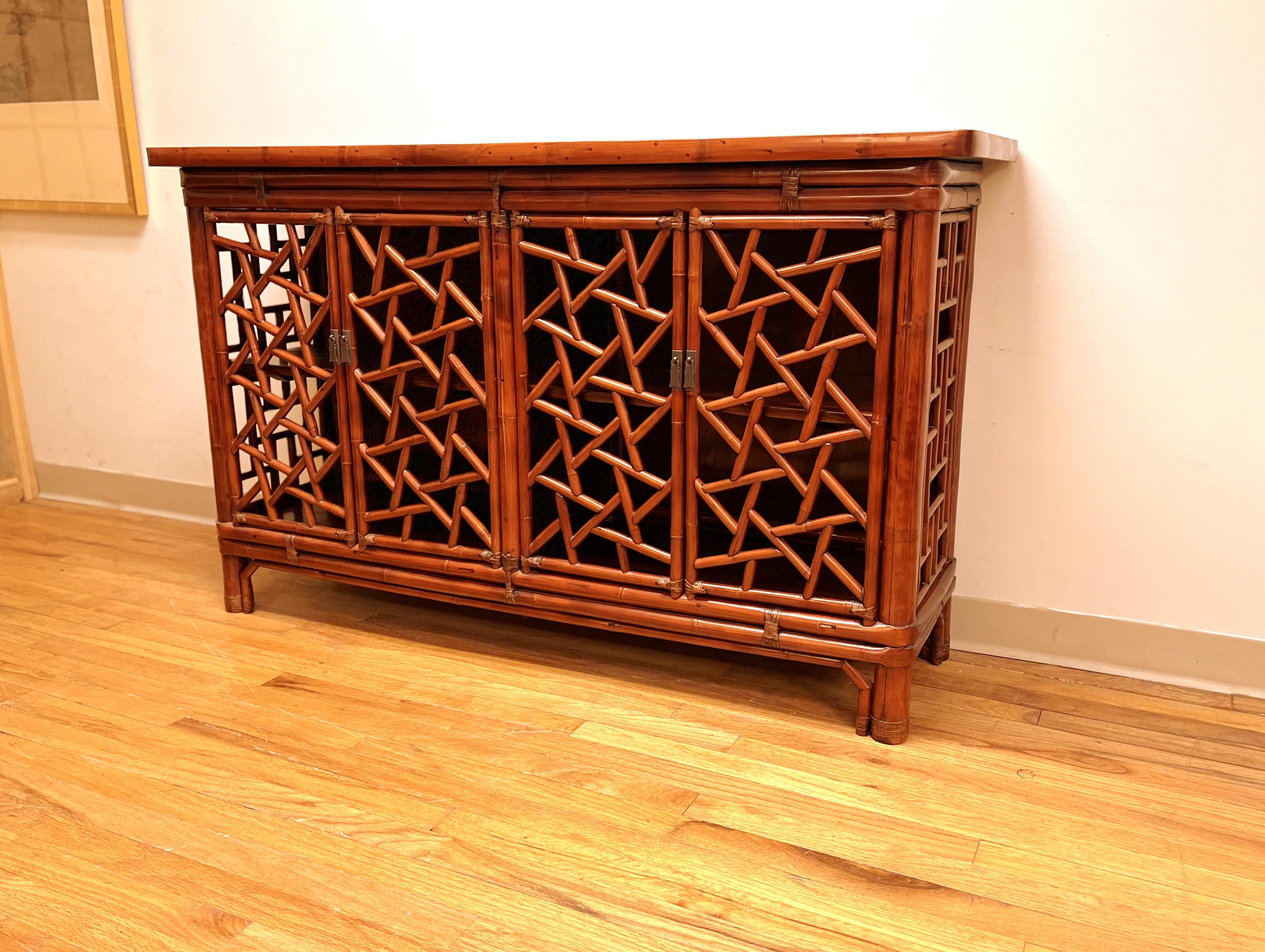Bamboo Sideboard with Fret Work Motif In Excellent Condition For Sale In Greenwich, CT
