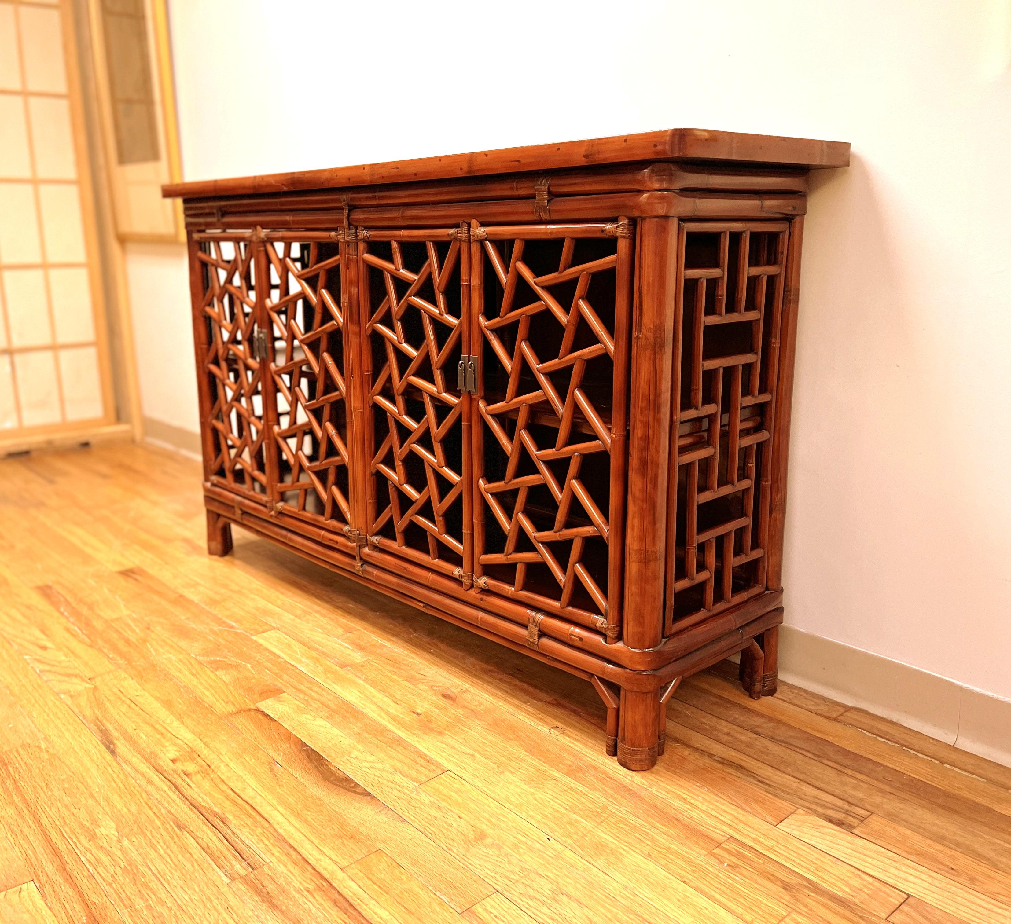 20th Century Bamboo Sideboard with Fret Work Motif For Sale