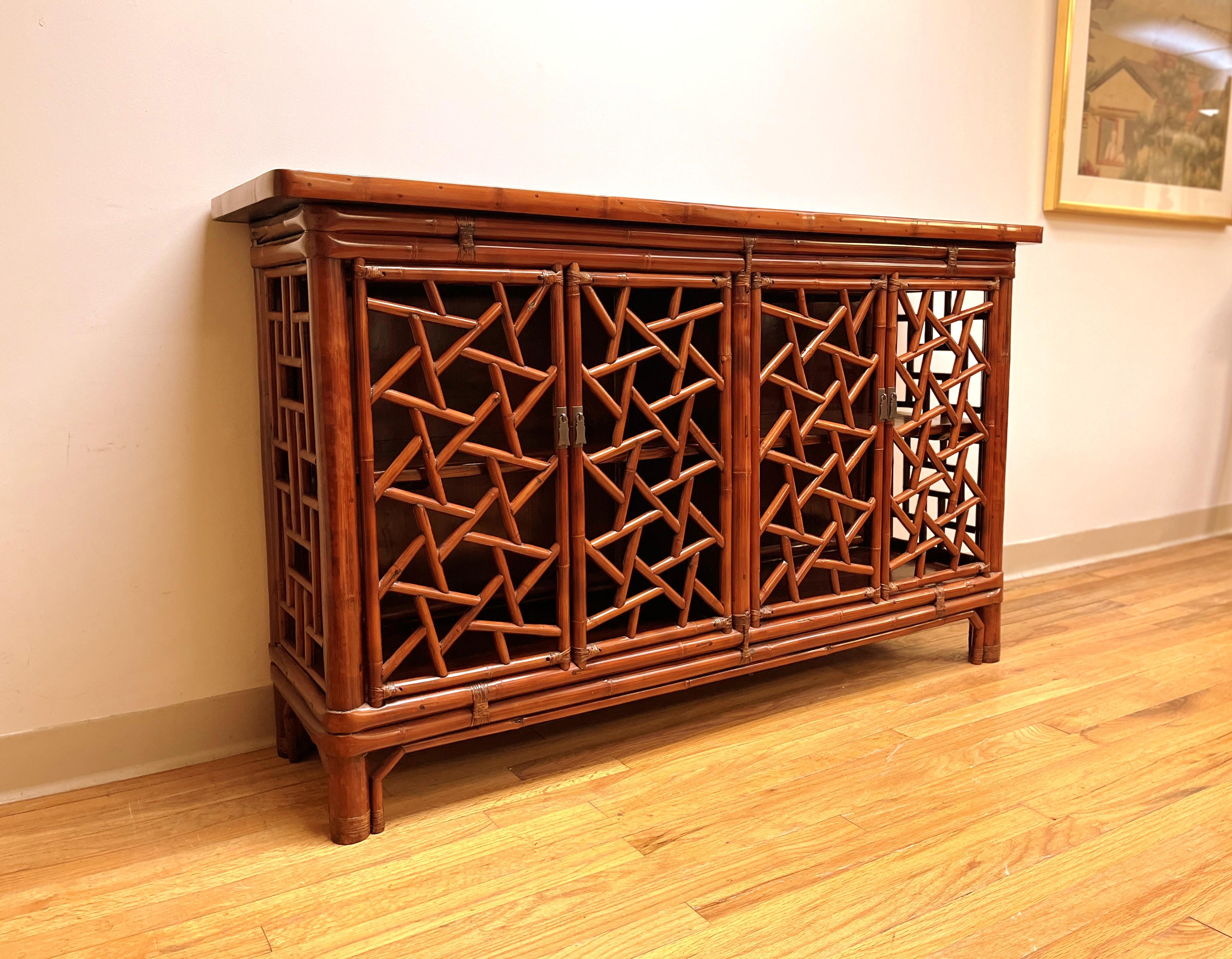 Lacquer Bamboo Sideboard with Fret Work Motif For Sale
