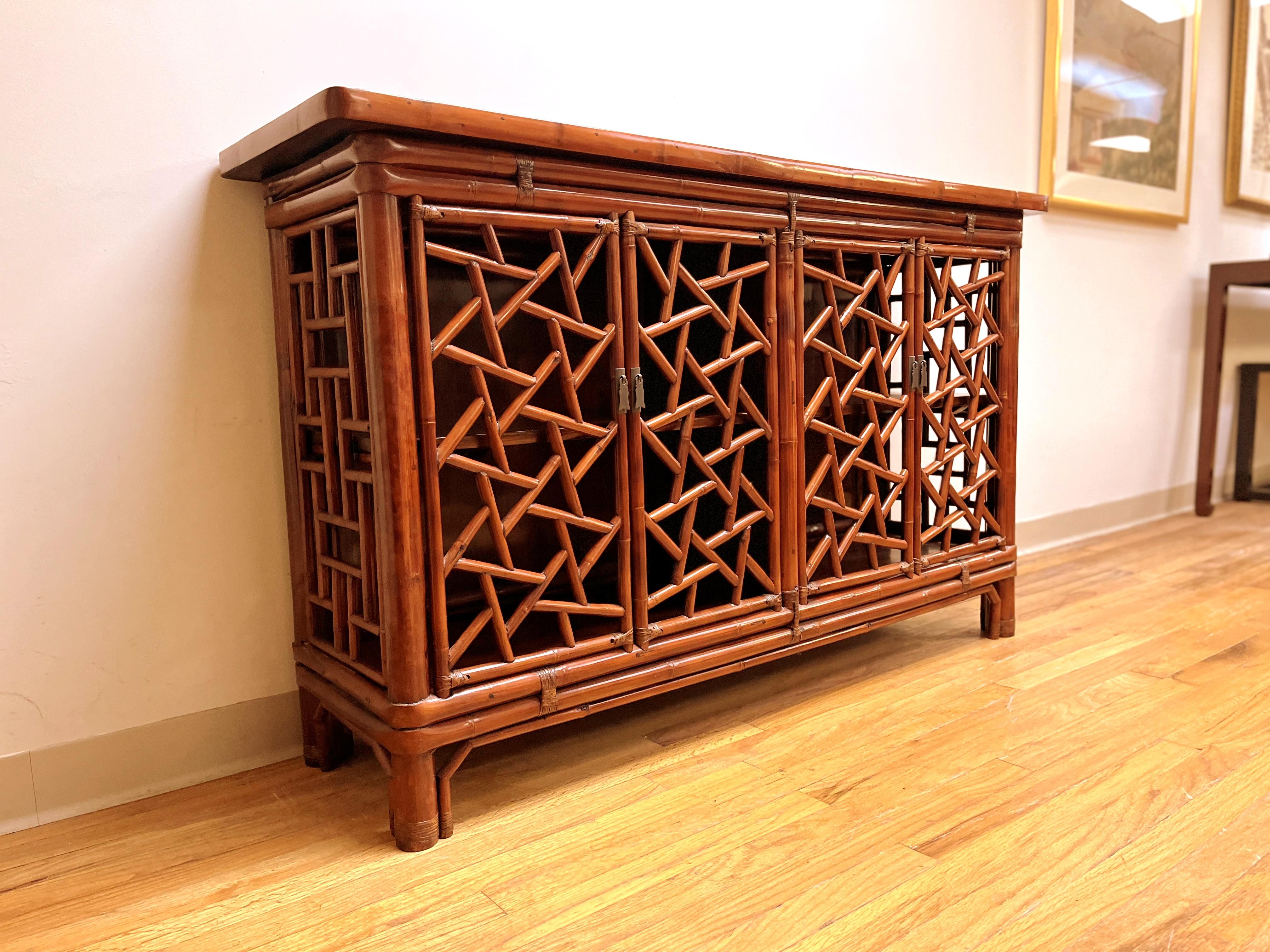 Bamboo Sideboard with Fret Work Motif For Sale 1
