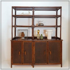 Bamboo sideboard with library shelf - 1960s
