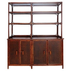 Bamboo sideboard with library shelf - 1960s