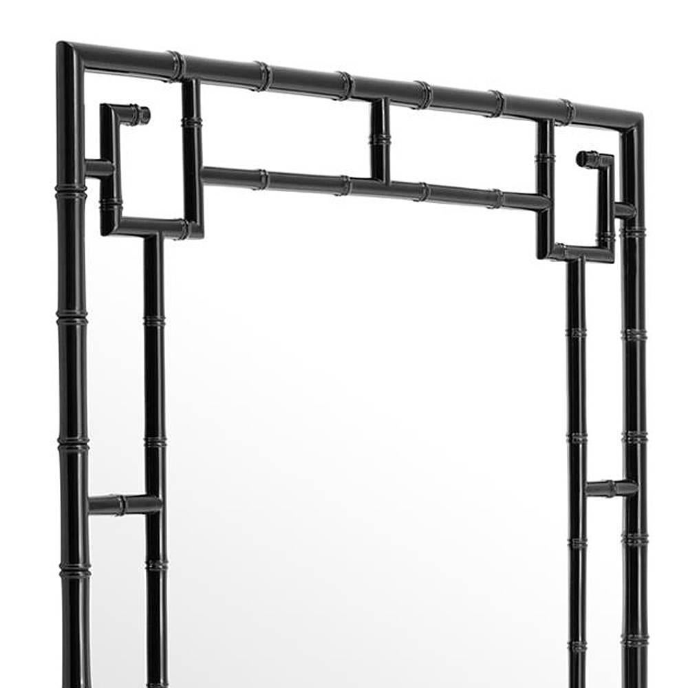 Hand-Crafted Bamboo Square Mirror in Black Lacquered Mahogany Wood