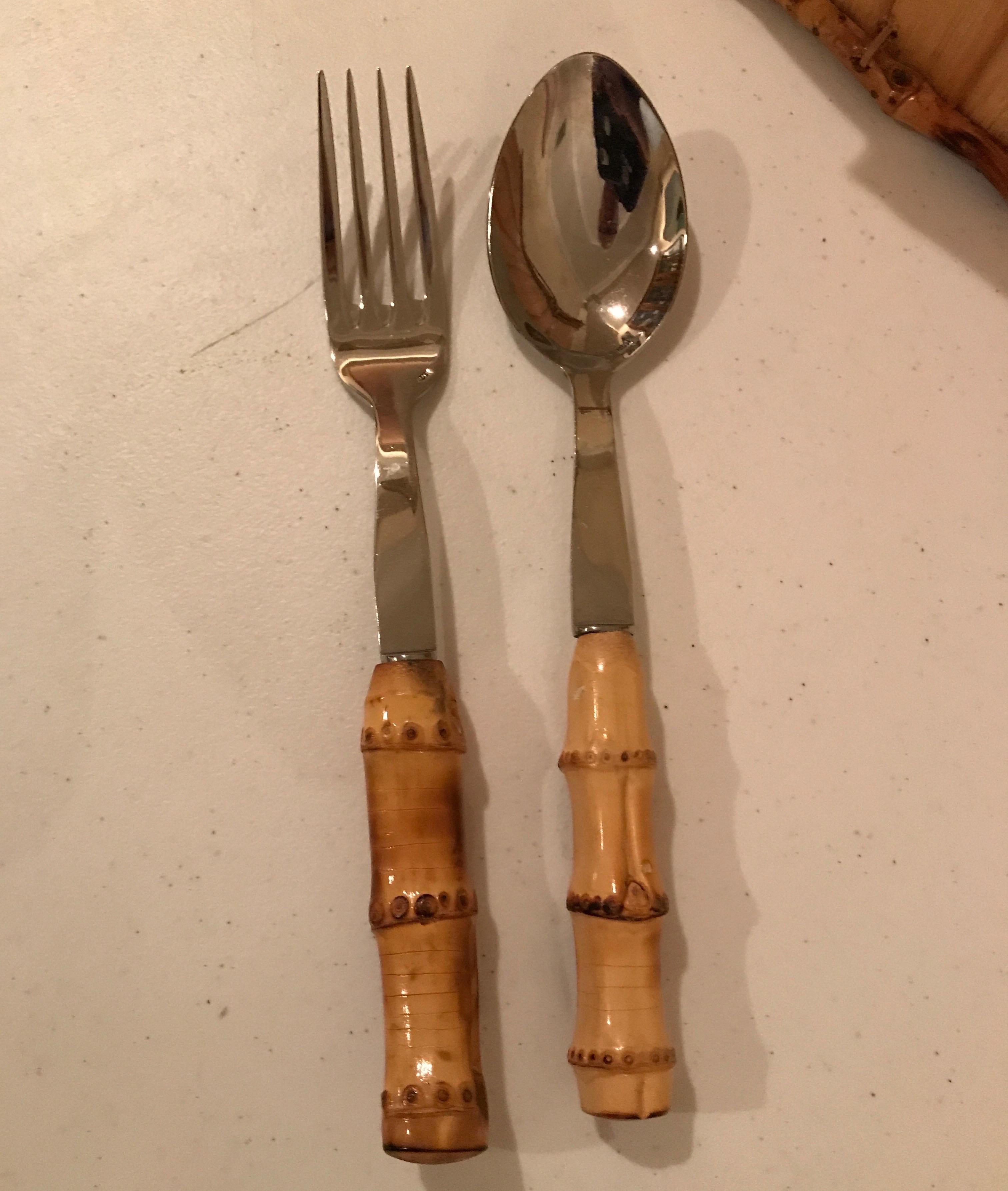 20th Century Bamboo and Stainless Flatware Set by Scof, France