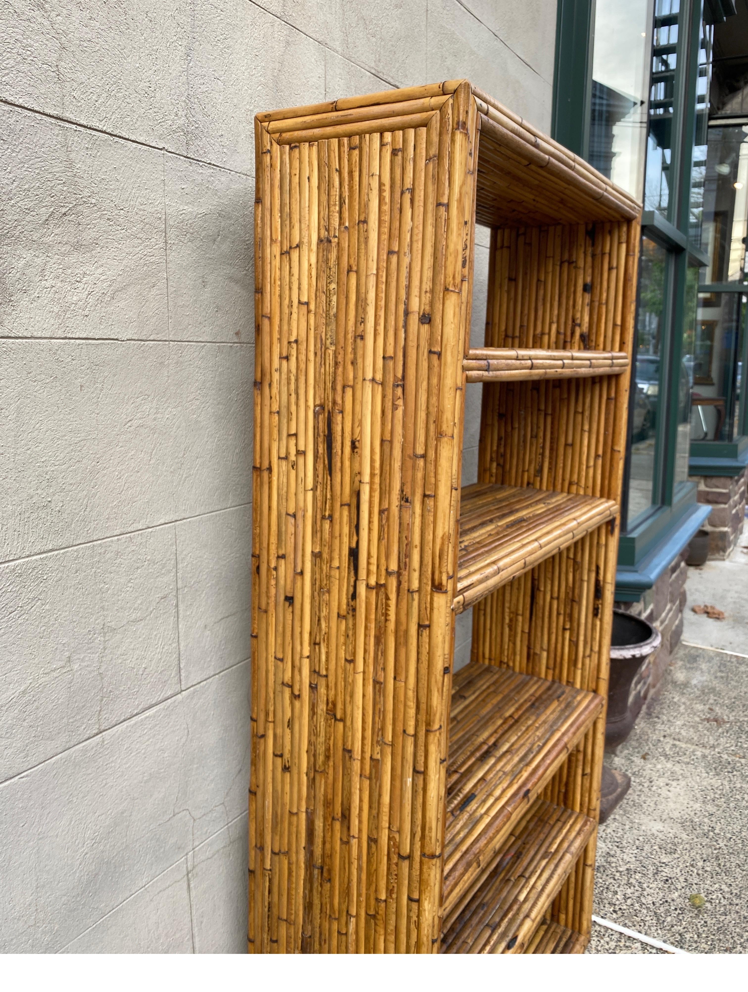 Modern Bamboo Standing Etagere Bookcae, 1970's For Sale