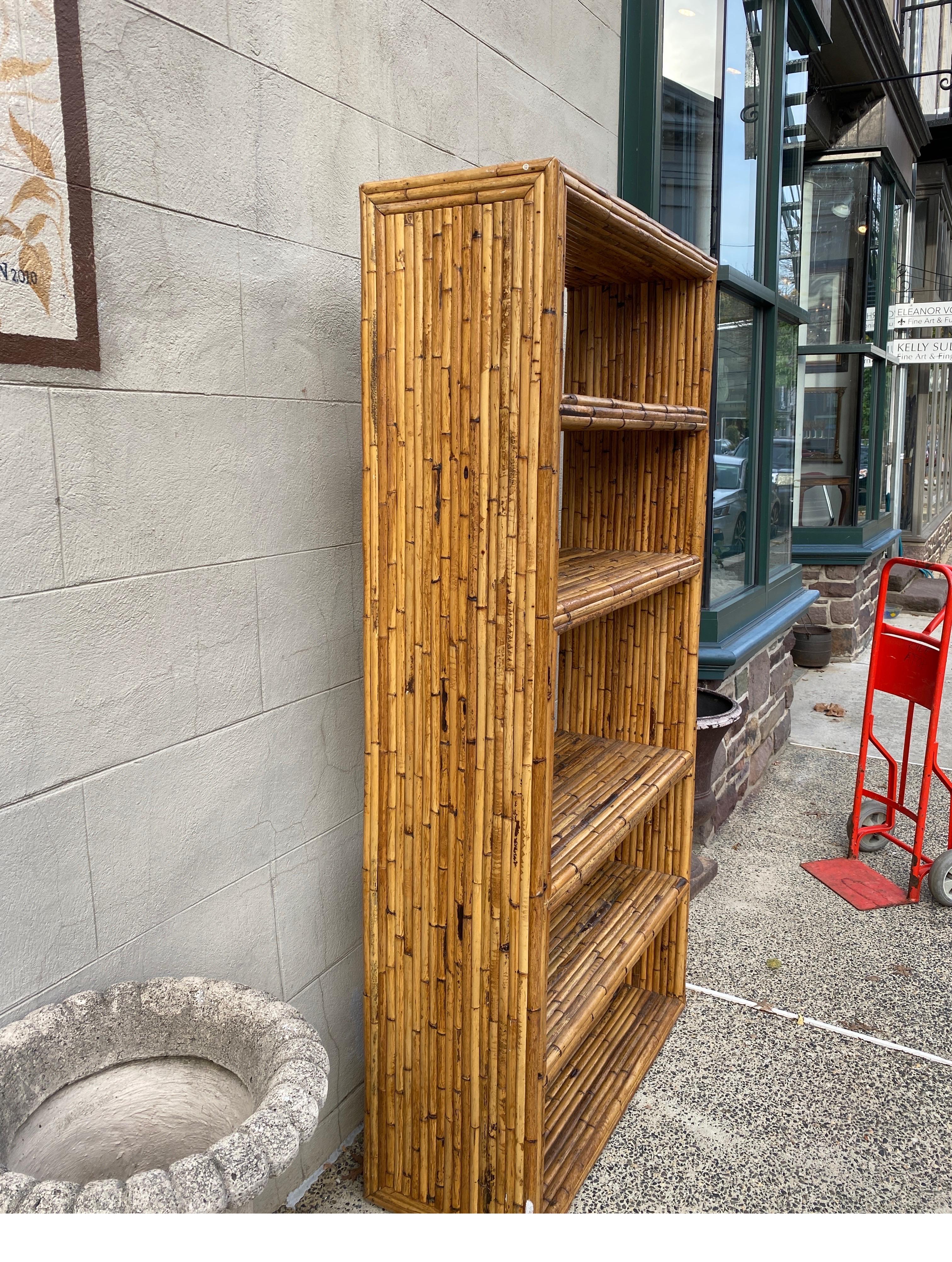 Late 20th Century Bamboo Standing Etagere Bookcae, 1970's For Sale