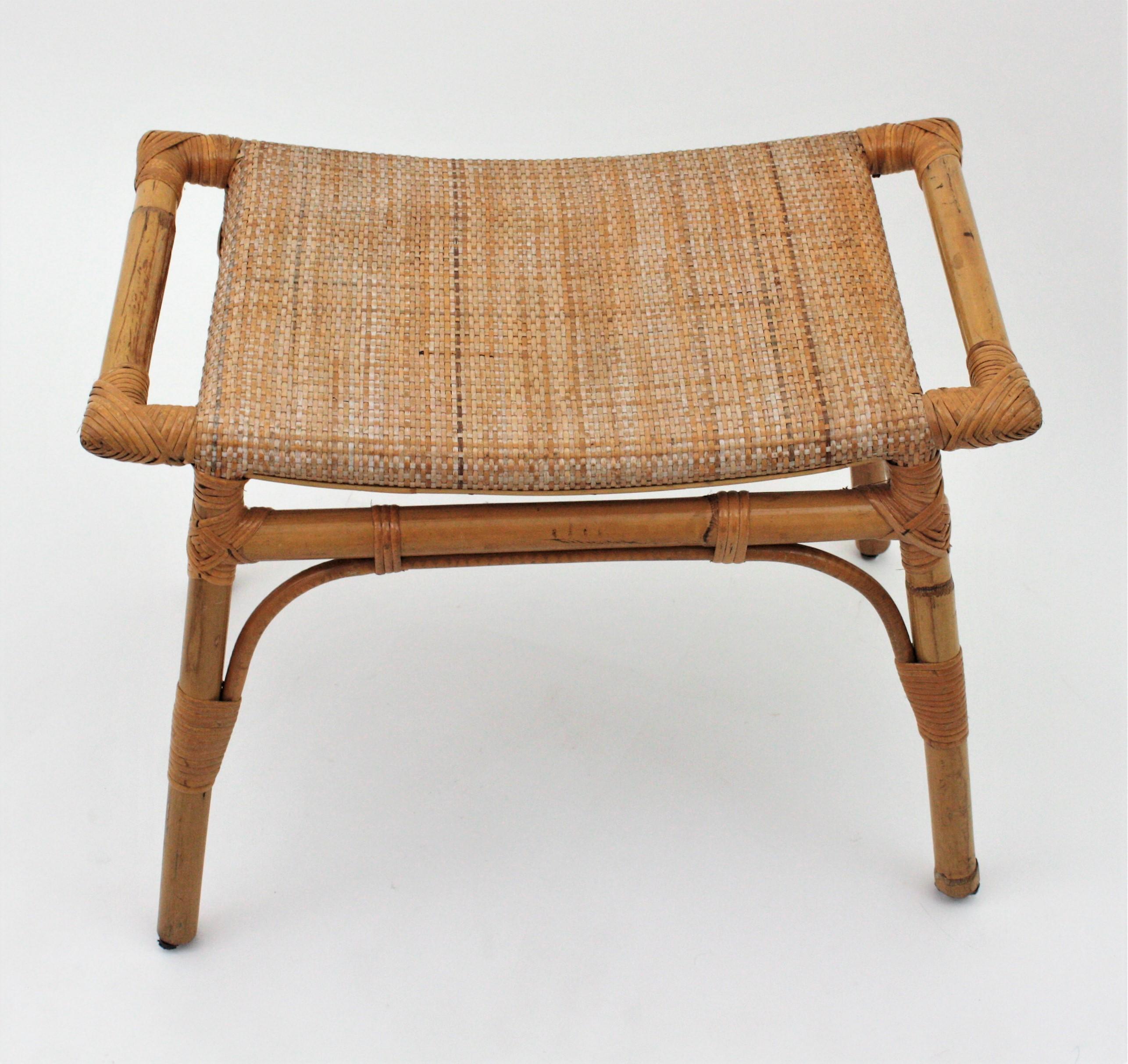 Bamboo Stool, Ottoman or Bench with Cane Seat 9