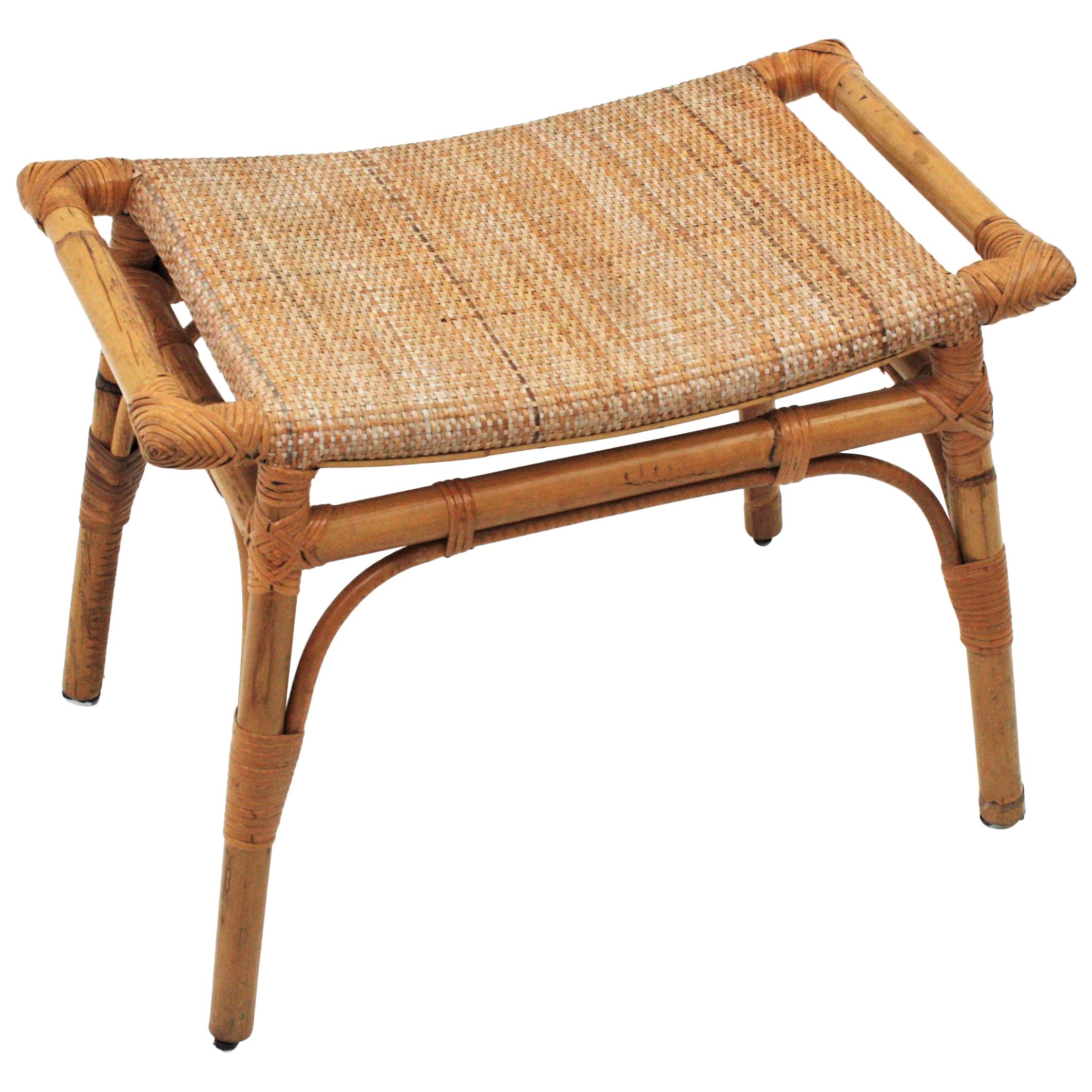 Bamboo Stool, Ottoman or Bench with Cane Seat