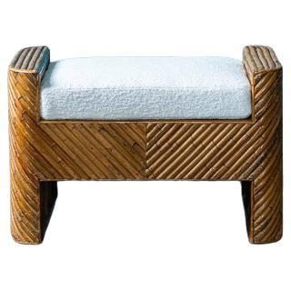 Bamboo Stool with White Cushion For Sale