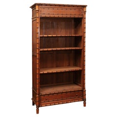 Bamboo Style Bookcase in Pine with 4 Shelves and Lower Drawer, England ca. 1890