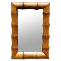 Bamboo Style Carved Wooden Wall Mirror, Italy, 1970s