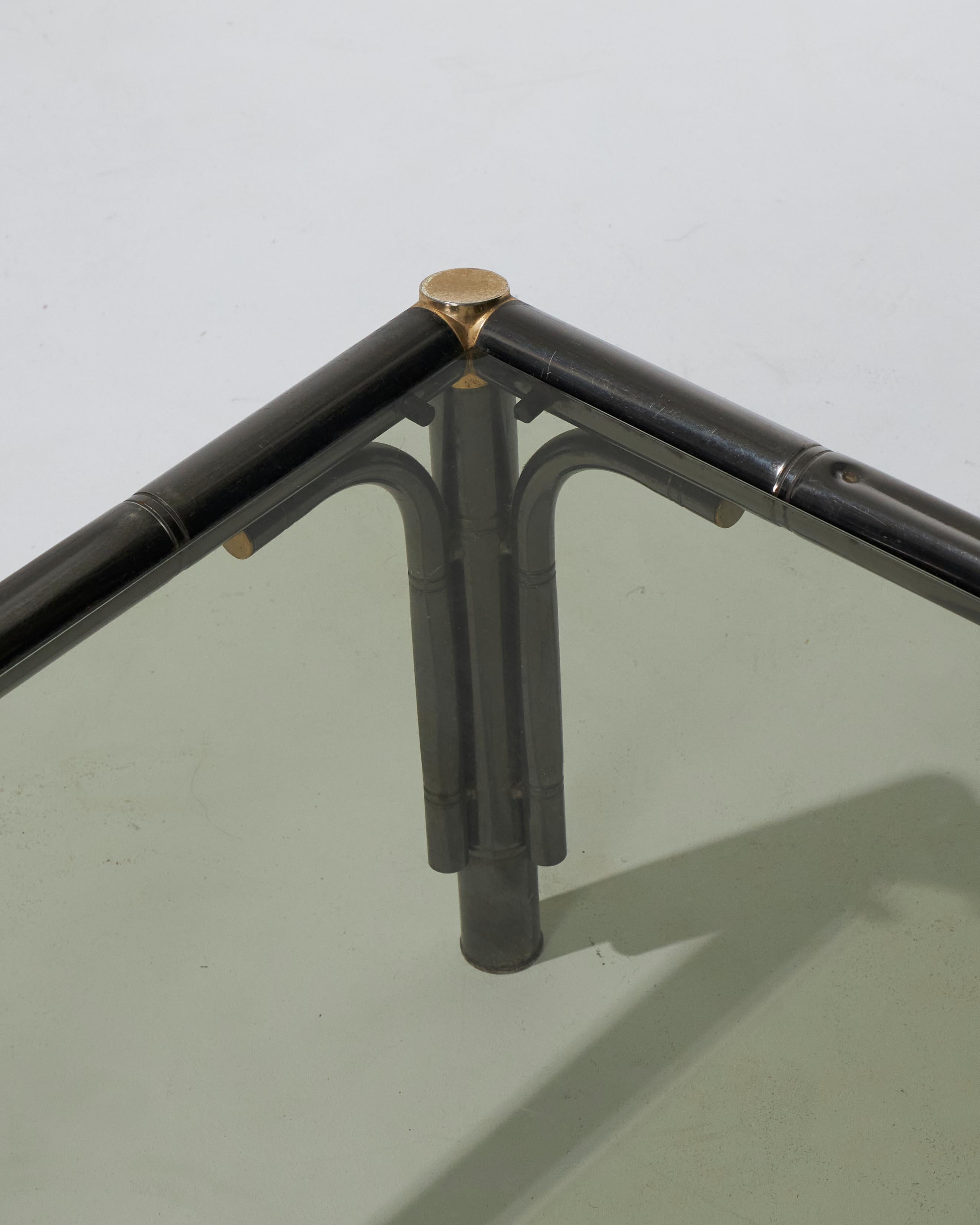 Mesa de centro estilo bambú en metal y cristal, años 80 Metal en venta