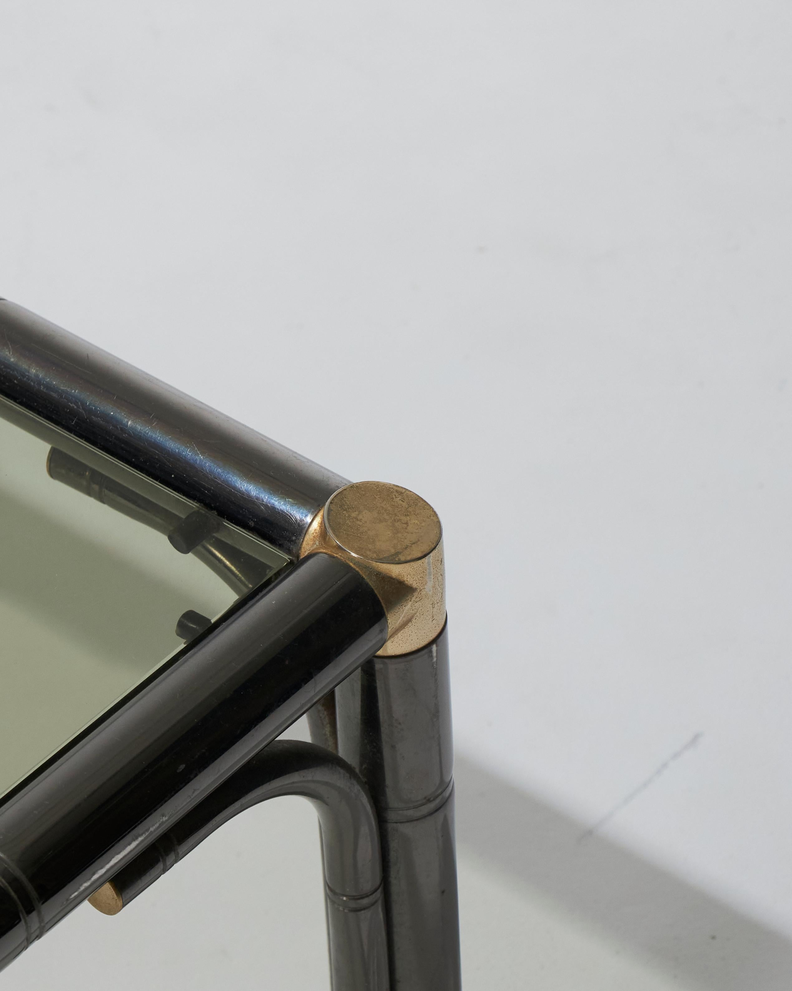 Mesa de centro estilo bambú en metal y cristal, años 80 en venta 1