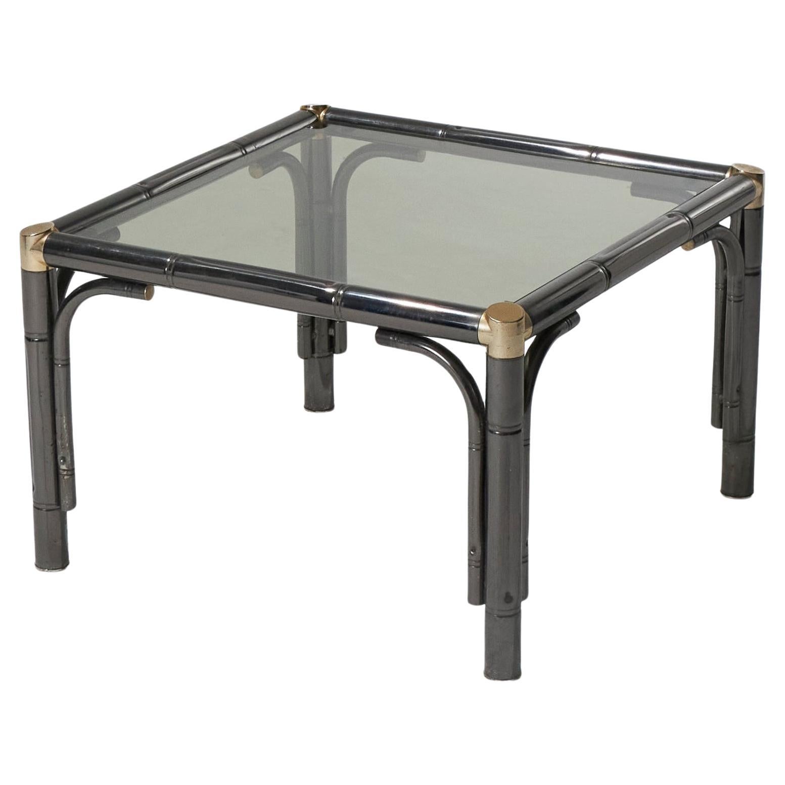 Mesa de centro estilo bambú en metal y cristal, años 80 en venta