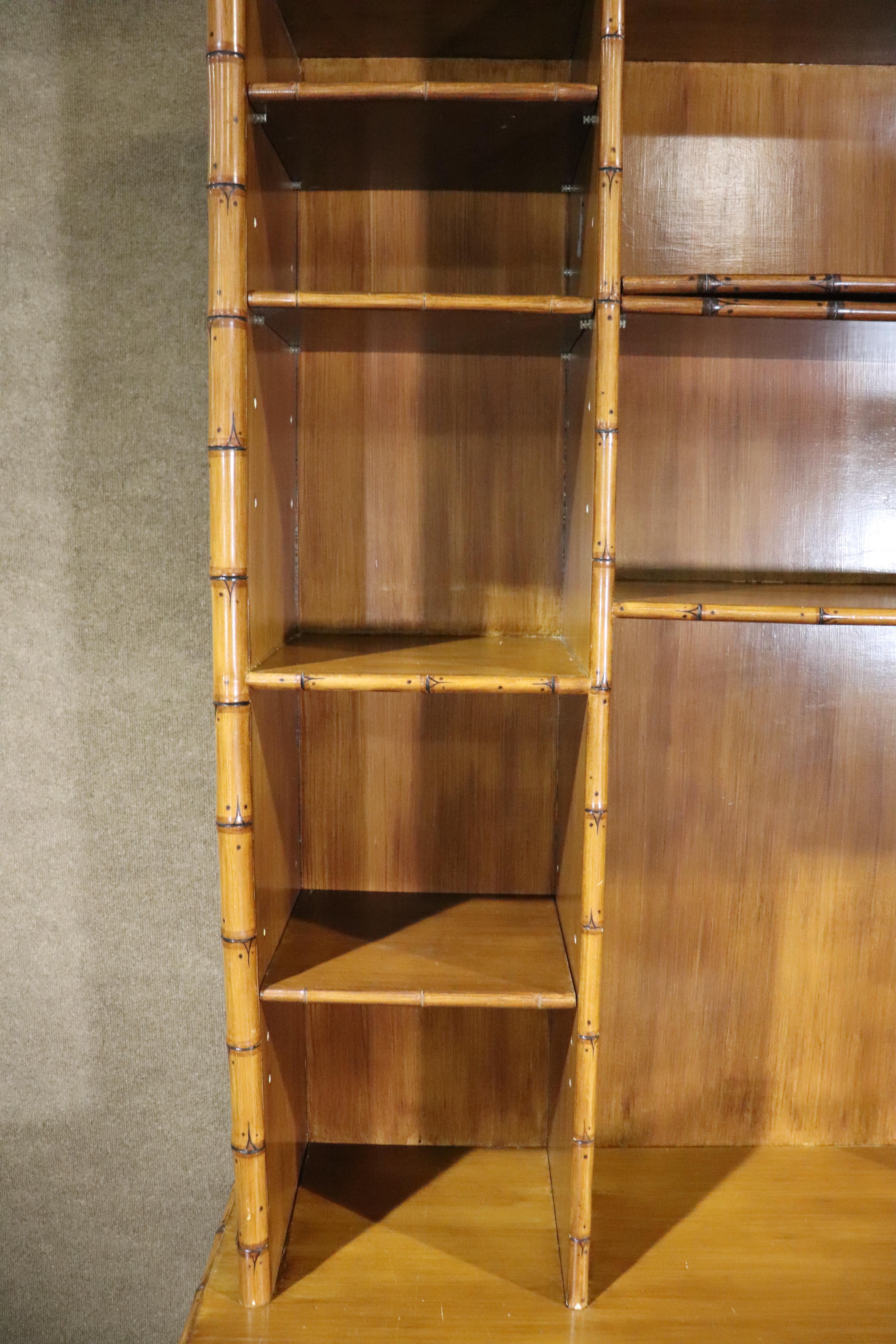20th Century Bamboo Style Desk w/ Bookcase For Sale