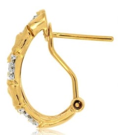 Bamboo Style Huggie Hoop Close to the Ear with .34ct of Diamonds in 14kt Gold