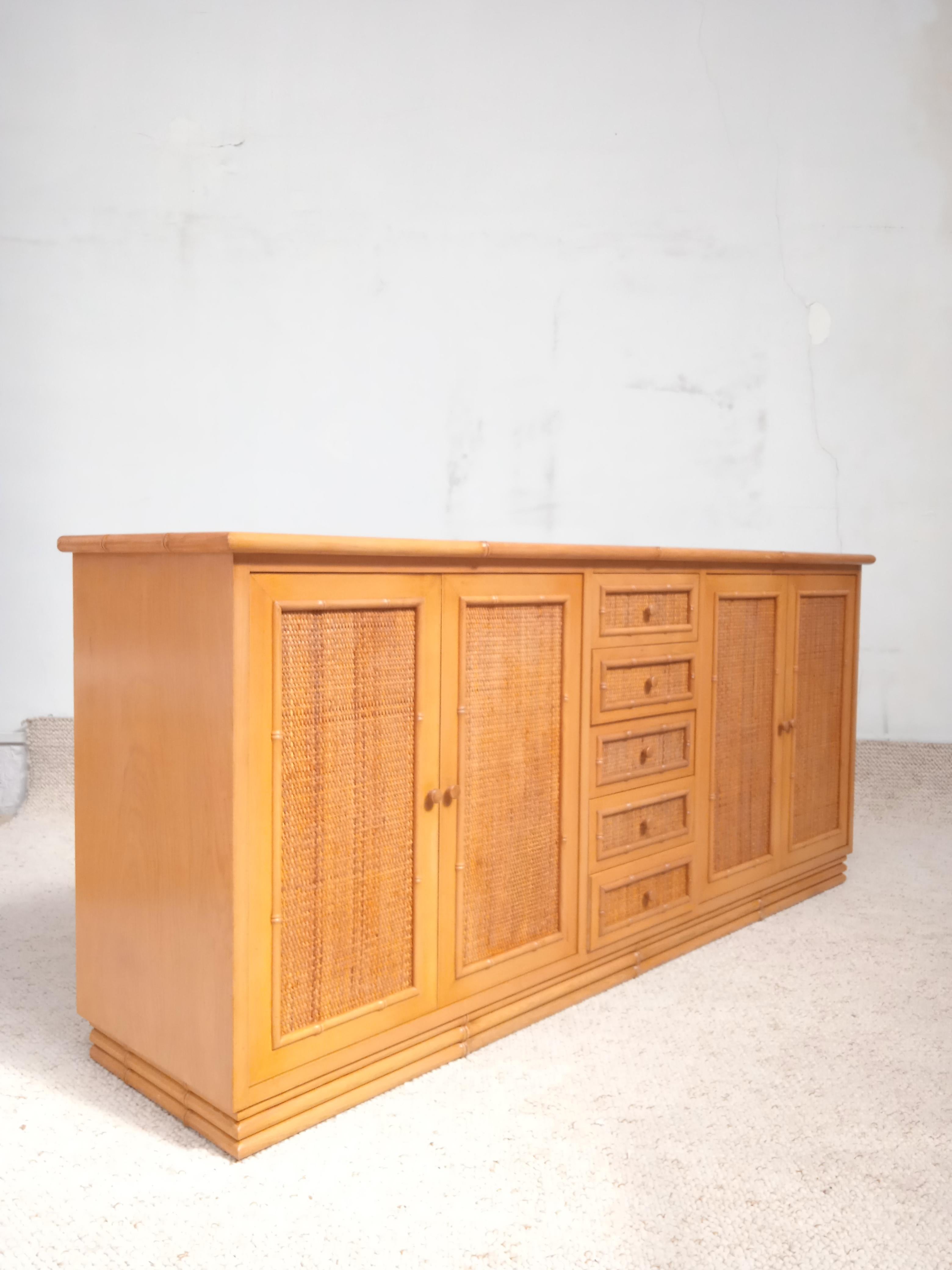 Bamboo Style Sideboard with Rattan Details, 1970 2