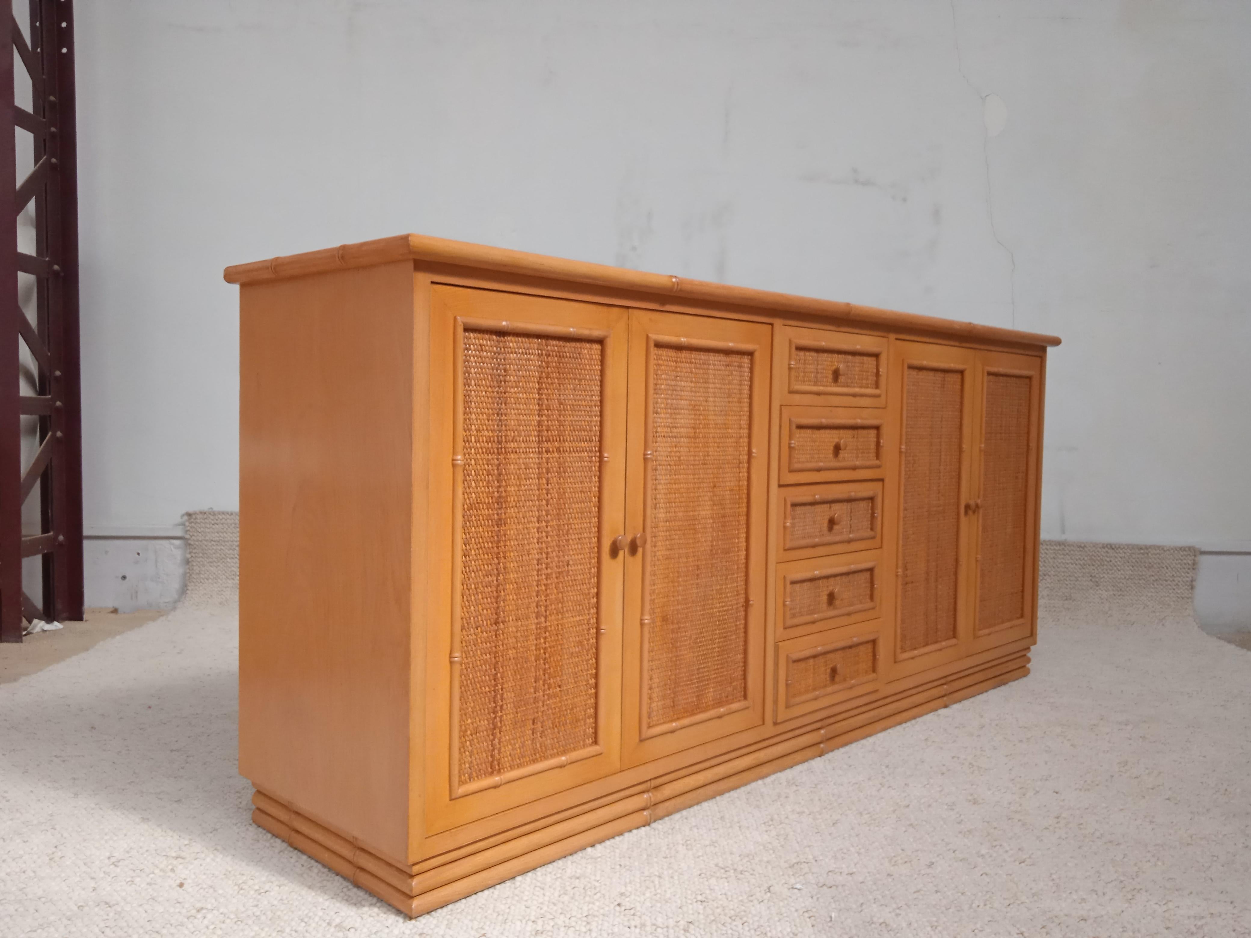 Bamboo Style Sideboard with Rattan Details, 1970 3