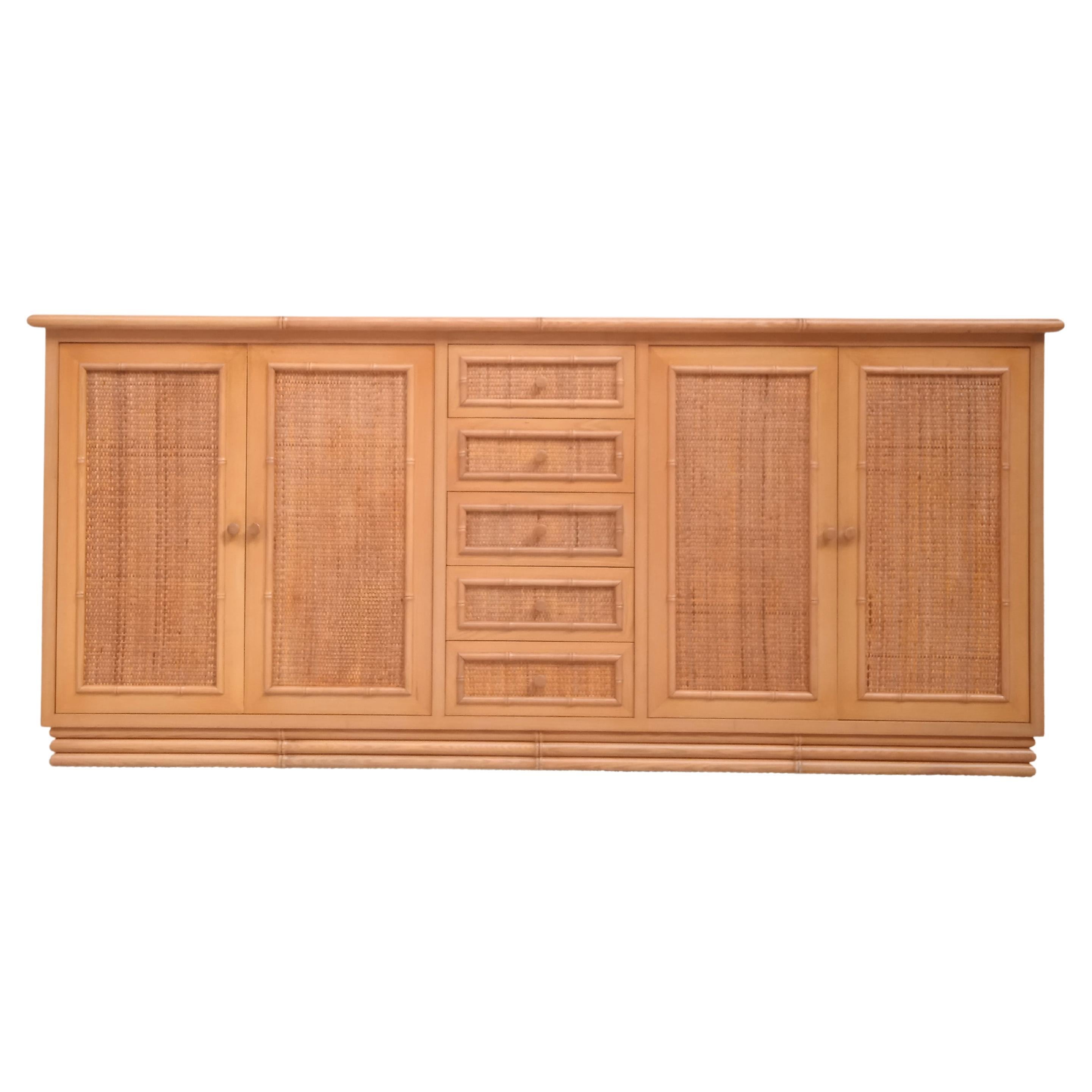 Bamboo Style Sideboard with Rattan Details, 1970
