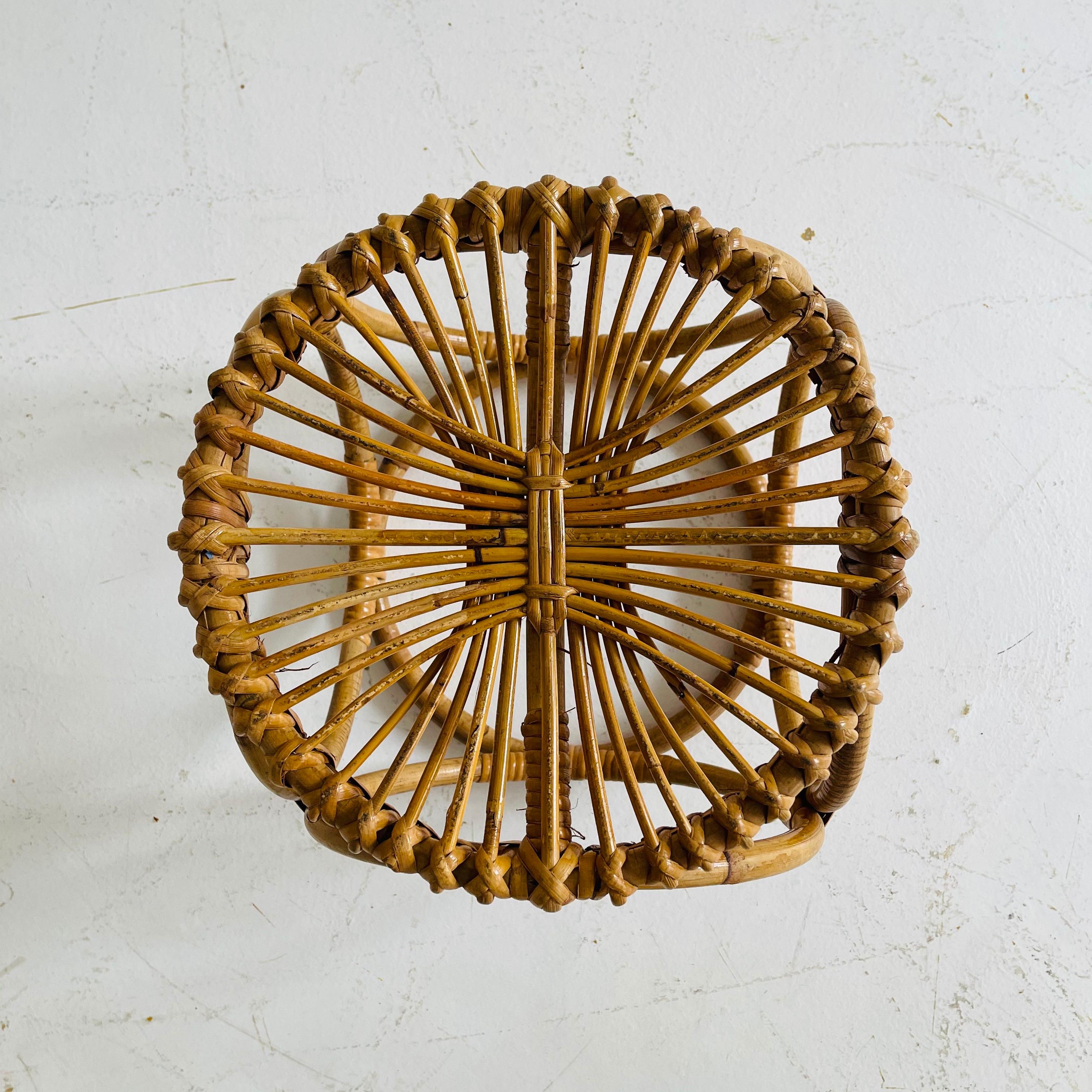 Bamboo Style Woven Rattan Wicker Stool, Italy, 1970s For Sale 4