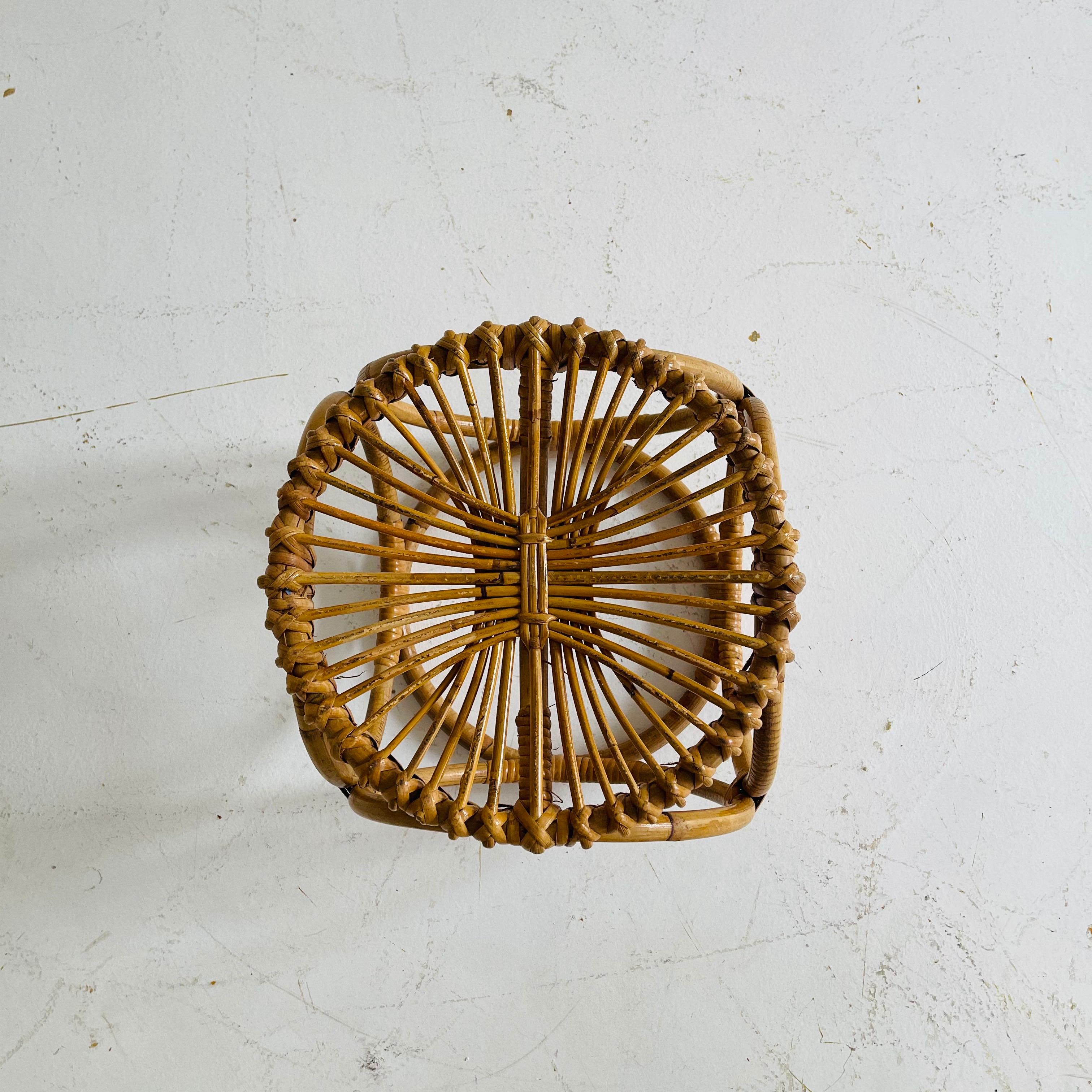 Bamboo Style Woven Rattan Wicker Stool, Italy, 1970s For Sale 5